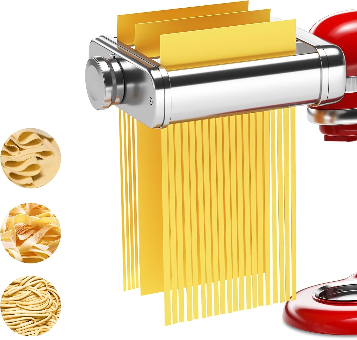 3 in 1 Pasta Attachment for KitchenAid Stand Mixer, Pasta Maker with Pasta Roller, Spaghetti & Fettuccine Cutter, Stainless Steel Construction and Cleaning Brush