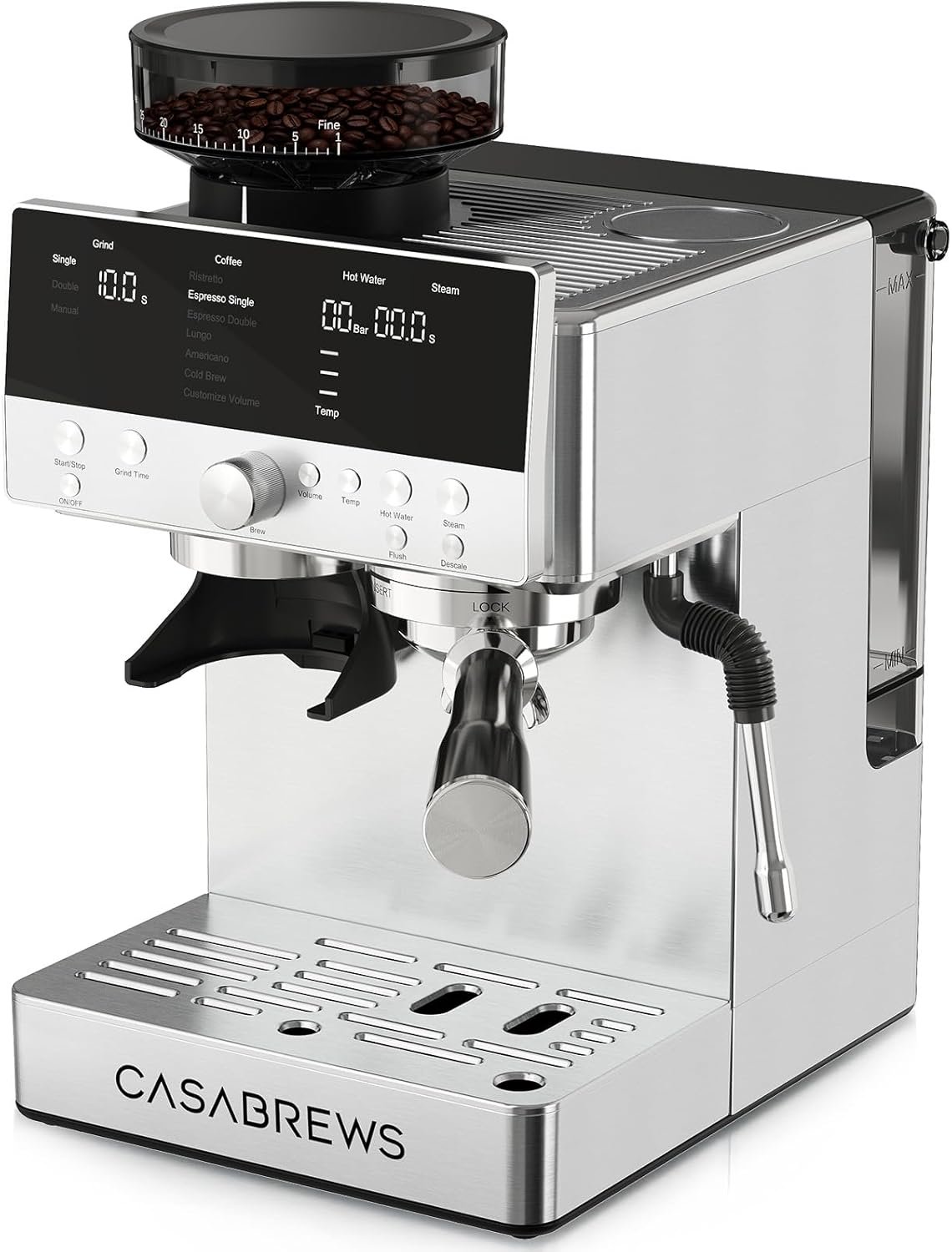 CASABREWS MARENZA Espresso Machine with Built-in Grinder and Steam Wand | Coffee Machine with Milk Frother Steam Wand and LCD Display, Barista-Quality Cappuccino Latte Machine for Home Use