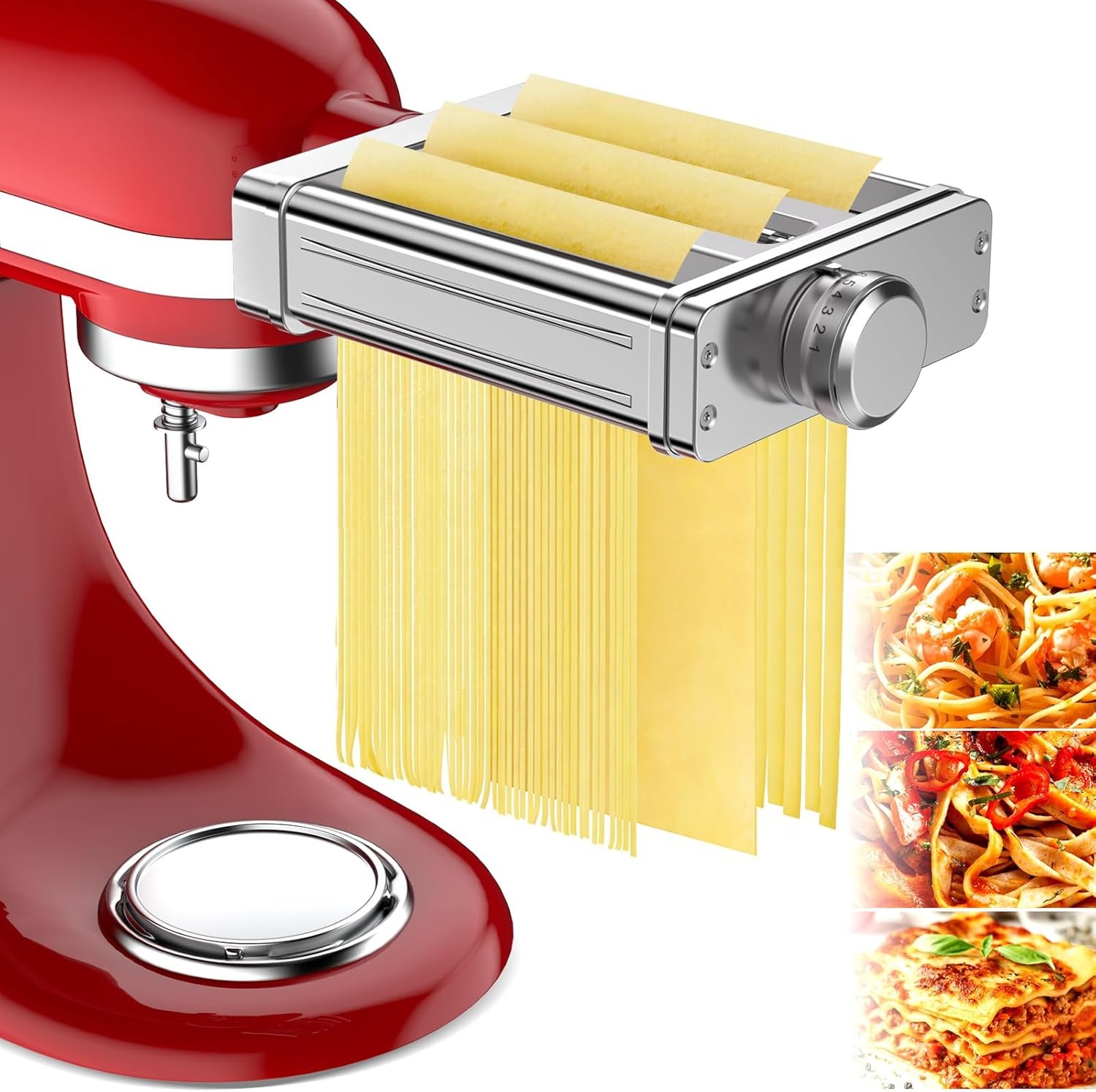Pasta Attachment for KitchenAid Stand Mixer,3 in 1 Pasta Maker,All Stainless Steel,Included Pasta Roller, Spaghetti and Fettuccine Cutter Accessories, with 8 Thickness Settings by Fedowal | without Switching Attachments,Saving Time, Easy to Cut The Dough Sheet Fully, Simple Installation,Easy to Clean