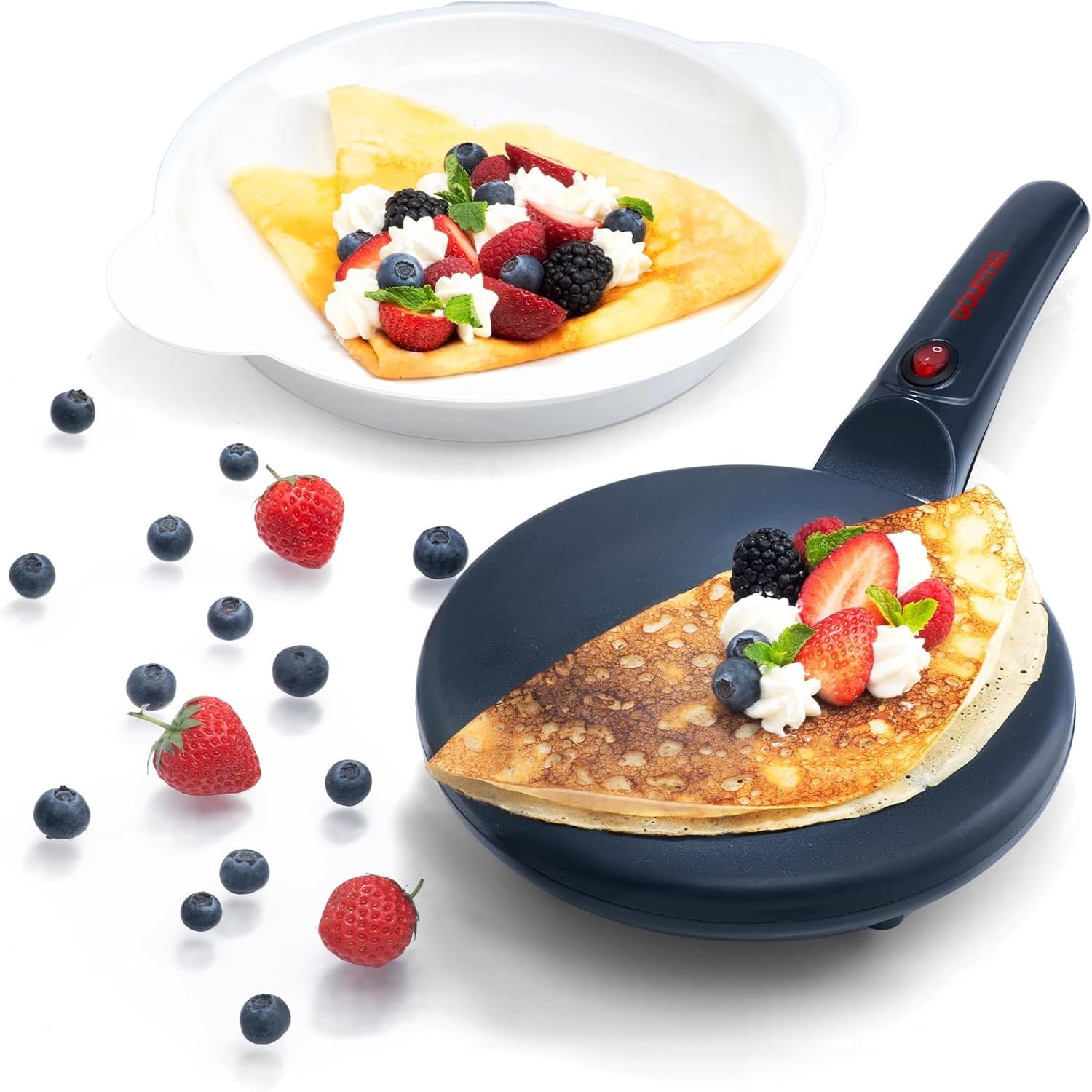 Gourmia Electric Crepe Maker – Nonstick 8” Surface, One-Touch Operation, Includes Batter Tray, Compact & Easy to Clean, Crepe, Pancake & Tortilla Maker