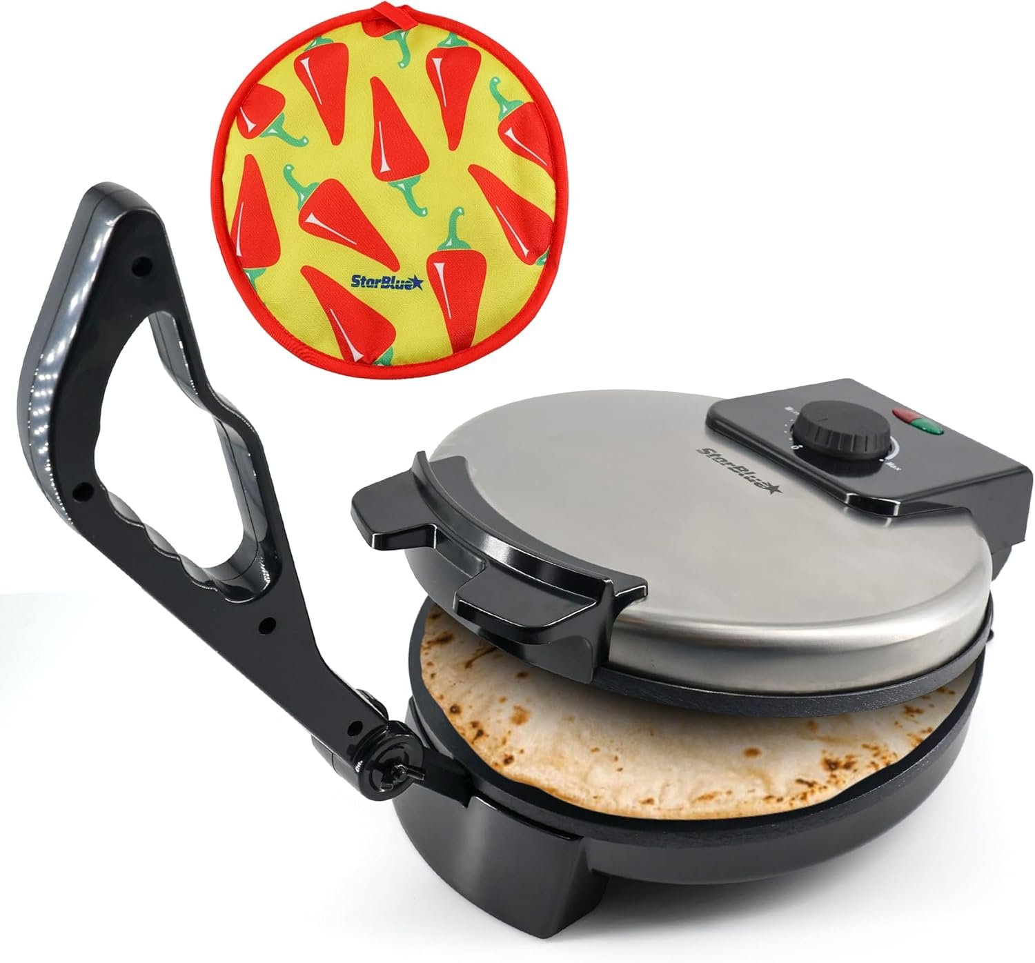 10inch Roti Maker by StarBlue with FREE Roti Warmer and Removable Handle – The automatic Stainless Steel Non-Stick Electric machine to make Indian style Chapati, Tortilla, Roti AC 110V 50/60Hz 1200W