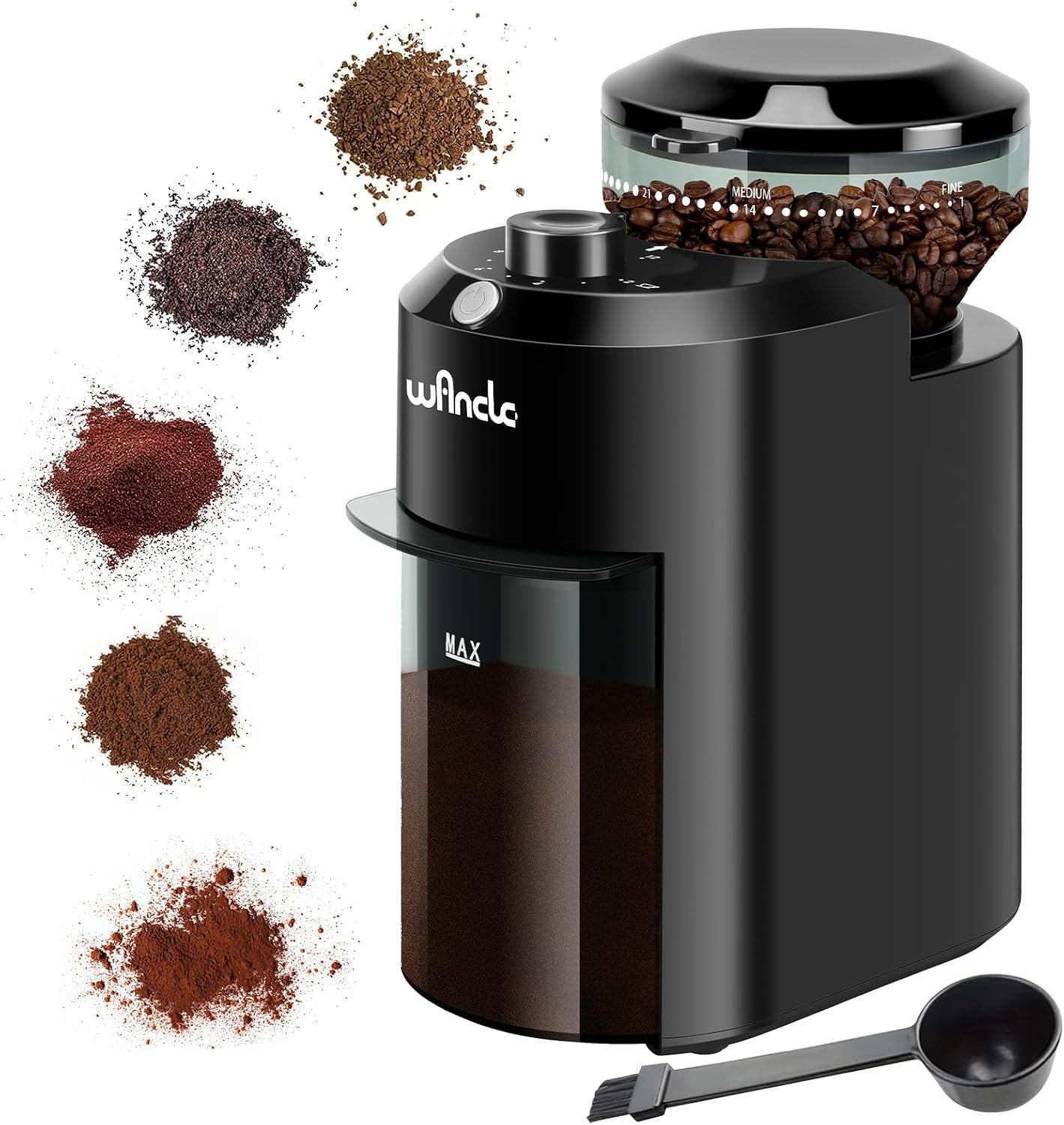 Wancle Electric Burr Coffee Grinder – Adjustable with 28 Precise Grind Settings for 12 Cups – Professional Coffee Bean Grinder (Plastic, Black)