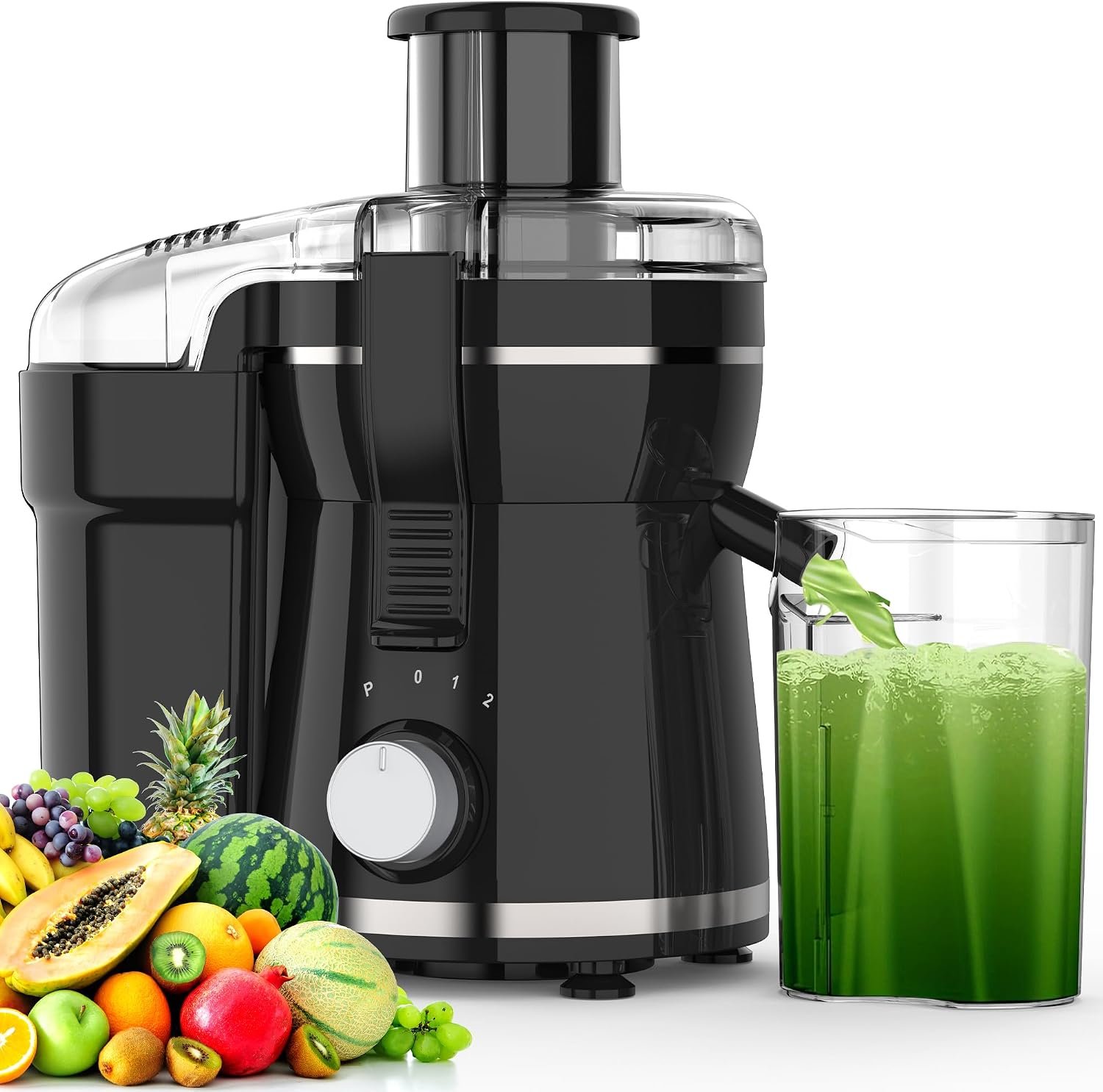 Juicer Machine, 500W Centrifugal Juicer Extractor with 3 Speed & Wide Mouth 3” Feed Chute for Fruit Vegetable, High Yield Juicer Included Cleaning Brush for Easy to Clean