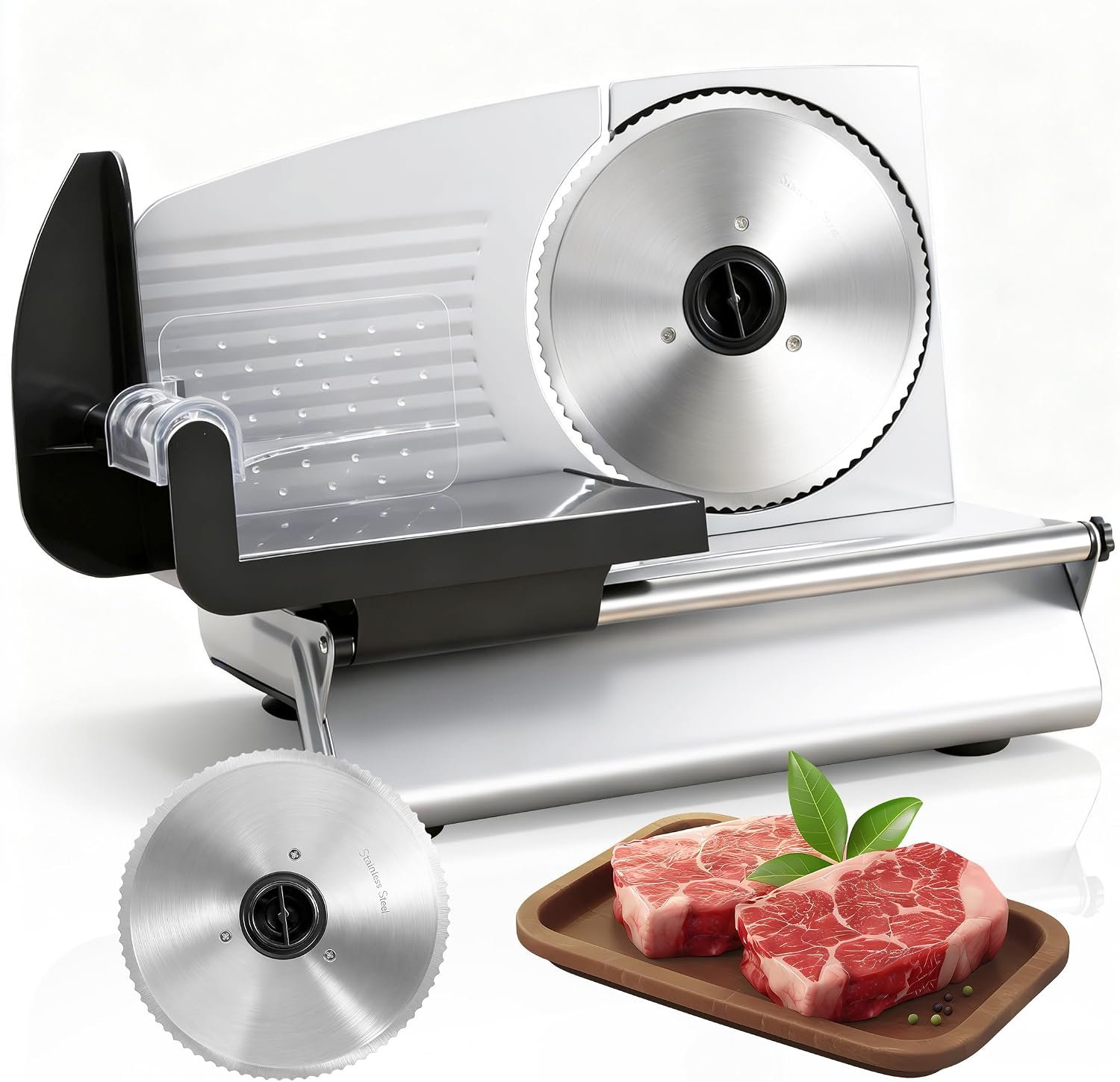 SUPER DEAL Premium Electric Food Meat Slicer – 7.5inch Stainless Steel Blade Home Kitchen Deli Meat Food Vegetable Cheese Cutter – Thickness Adjustable – Spacious Sliding Carriage – Easy to Clean