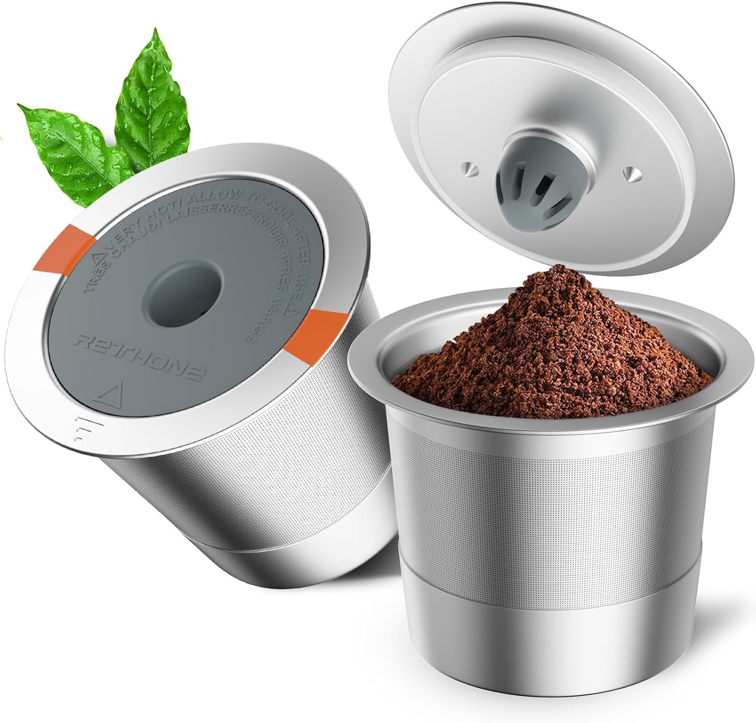RETHONE Reusable K Cups for Keurig 1.0 & 2.0 – Stainless Steel Coffee Pods, Refillable Ground Coffee Pods(2 pack)