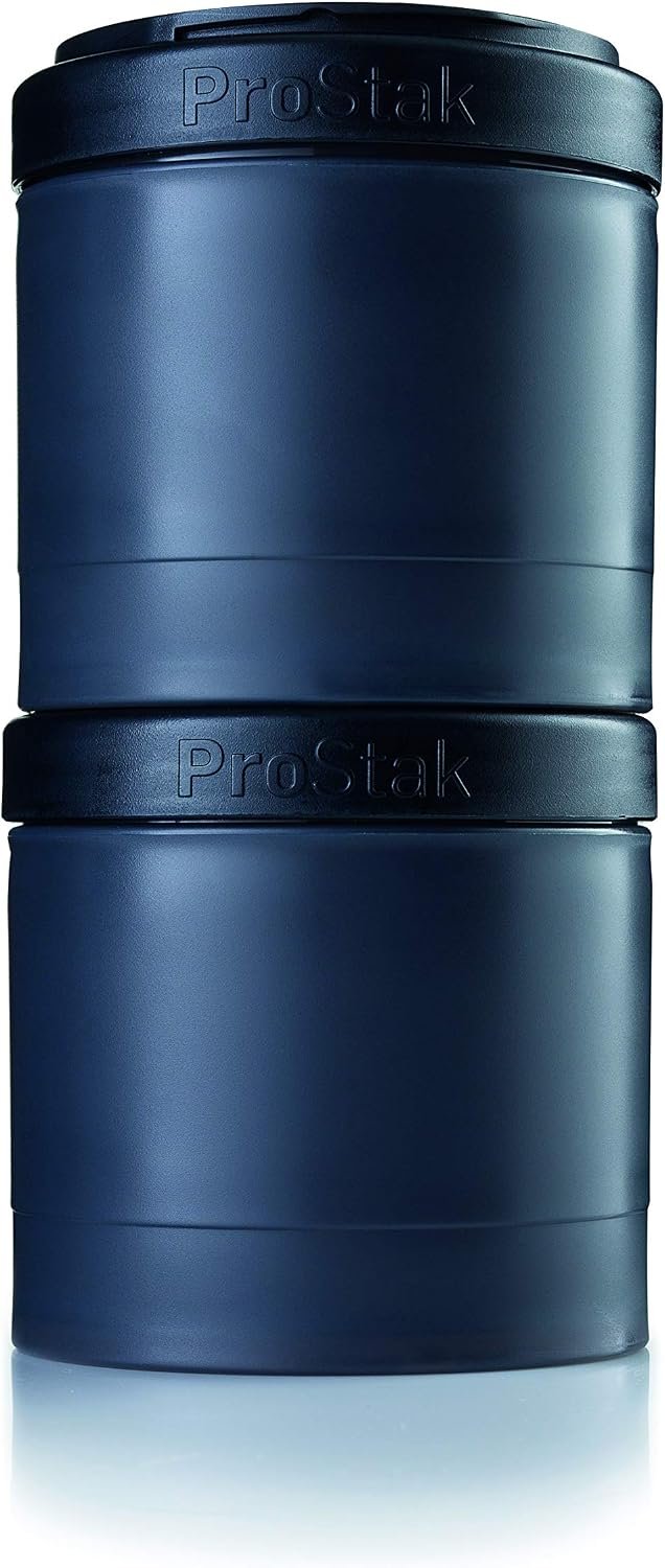 BlenderBottle ProStak Twist n’ Lock Storage Jars Expansion 2-Pak with Pill Tray, All Black