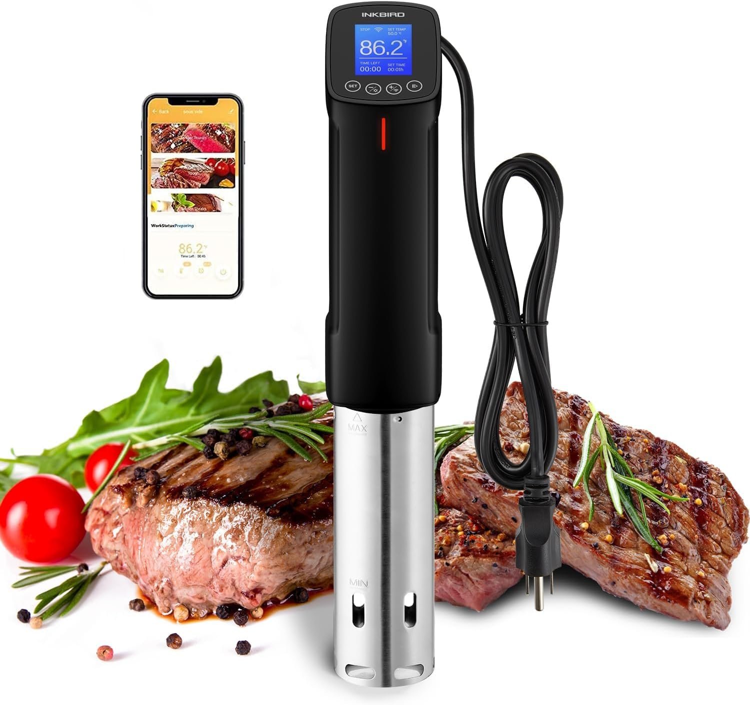 INKBIRD WIFI Sous Vide Cooker ISV-100W, 1000 Watts Sous Vide Machine Immersion Circulator with 14 Free Preset Recipes on APP & Calibration Function, Thermal Immersion, Fast-Heating with Timer