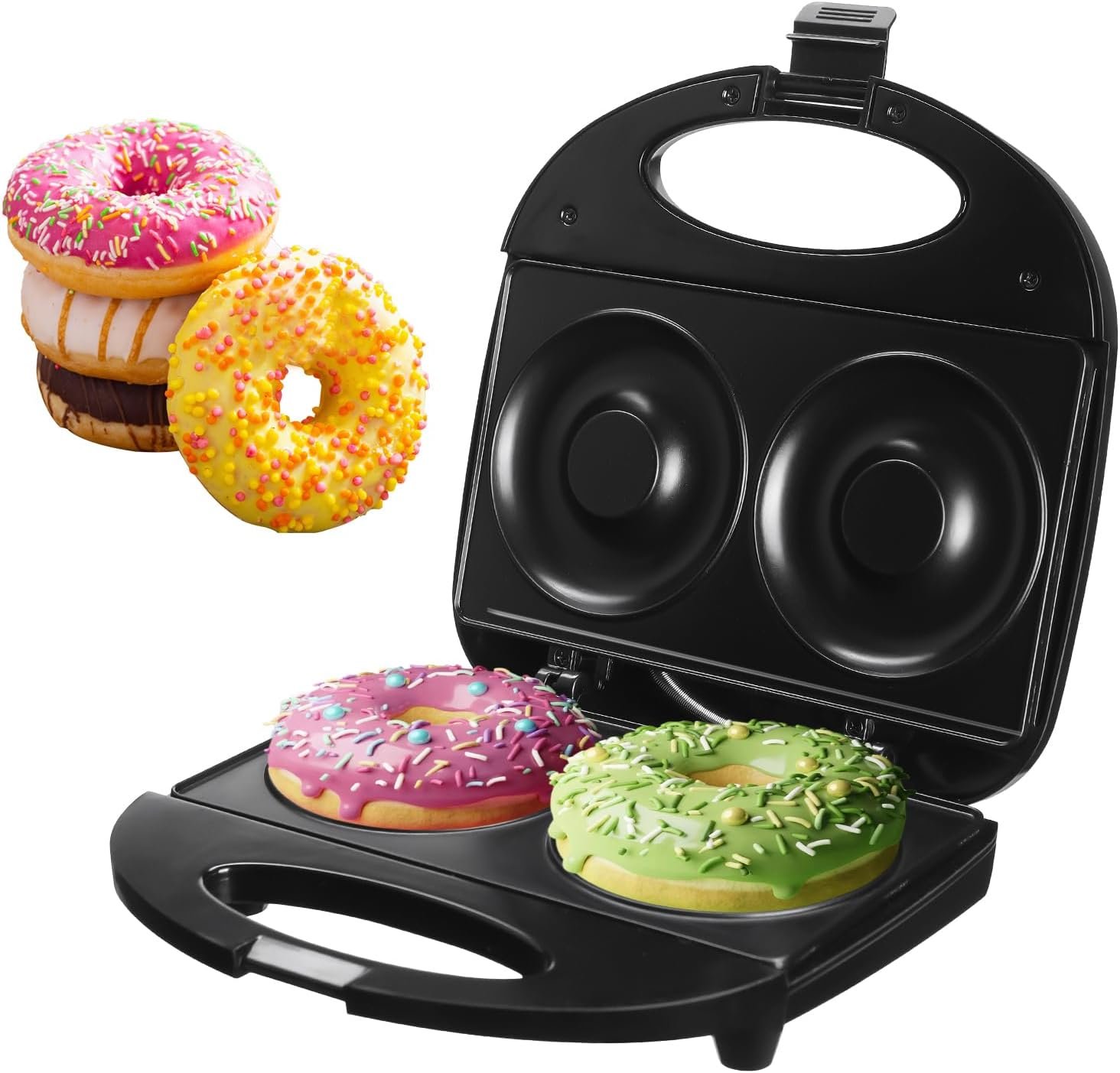 Donut Maker，Mini donut machine，Mini Donut Maker Machine Doughnut Maker,2 Extra Large 4-inch Donuts,Non-stick,anti-scalding,Easy To Use and Clean,Perfect for Making Donuts with The Family.