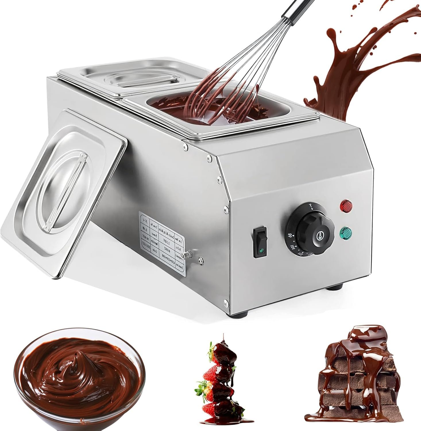 Chocolate Tempering Machine Chocolate Melting Pot,9 Lbs 2 Tanks Chocolate Melter with TEMP Control 86~185℉, 1000W Stainless Steel Electric Commercial Chocolate Warmer and Melter
