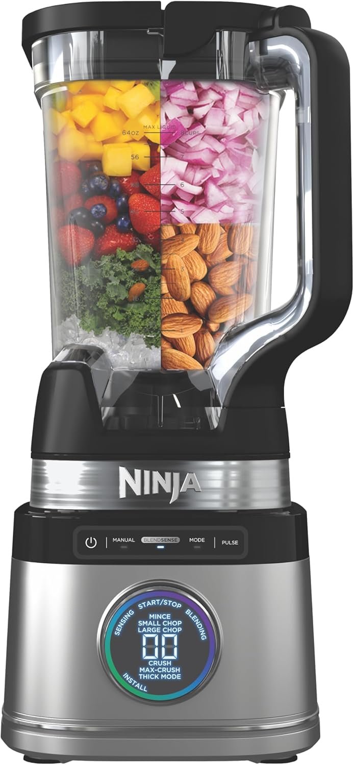 Ninja Full Size Blender I All-in-One | Best for Smoothies, Frozen Drinks, Shakes, Veggie Chopper & More | BlendSense Technology I 72 oz. Pitcher | 1800 Peak Watt | Silver | TB201