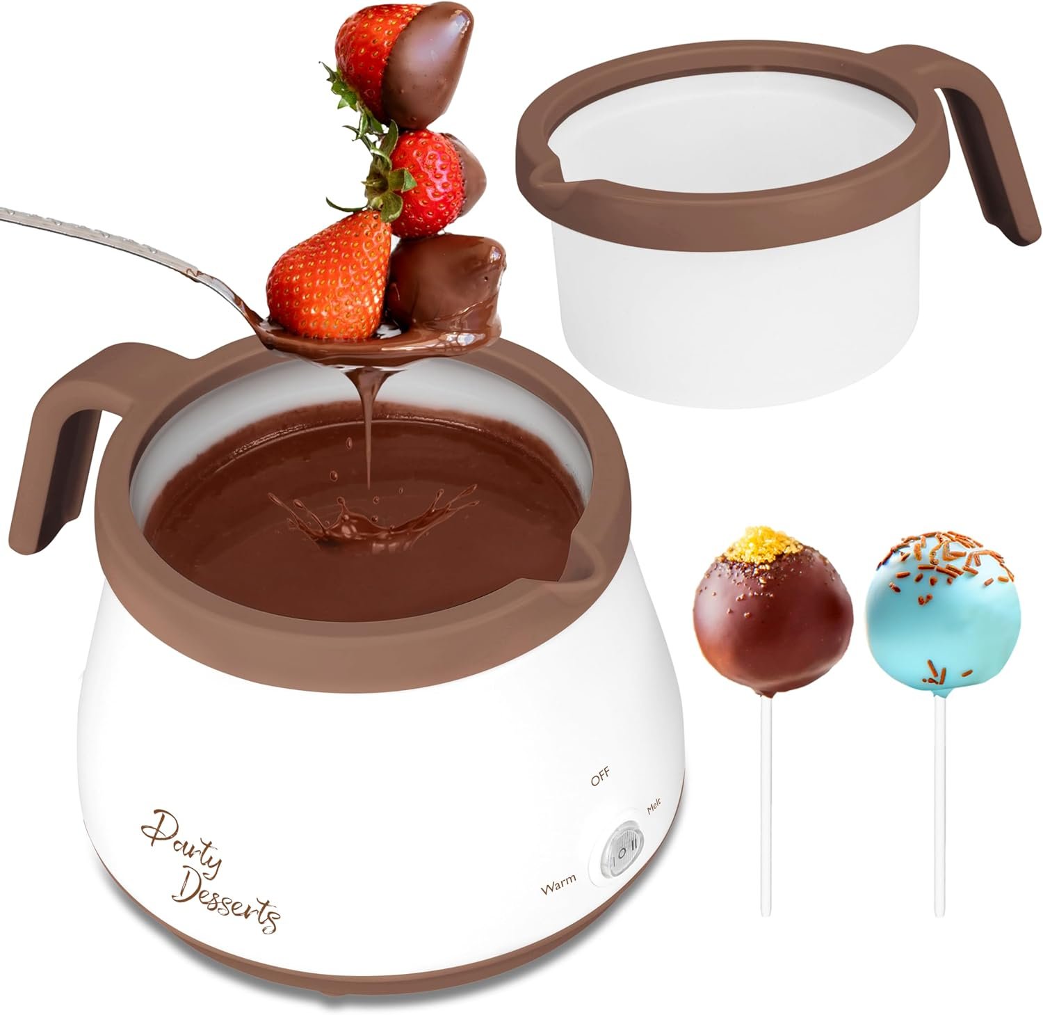 Party Desserts Candy and Chocolate Melting Pot, Mini Electric Fondue Pot, Melts Candy Chocolate in a Couple of Minutes, Ideal for Cake Pops Cookies Cakes, 1 Cups, Single Pot, Brown