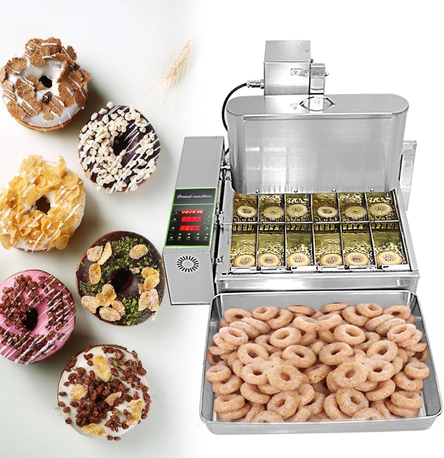 Kolice Commercial 2600pcs/hour Mini 6 Rows Donut Machine, Frying Doughnut Machine, Donut Maker, Street Food Snack Food Equipment, Auto counting, turning