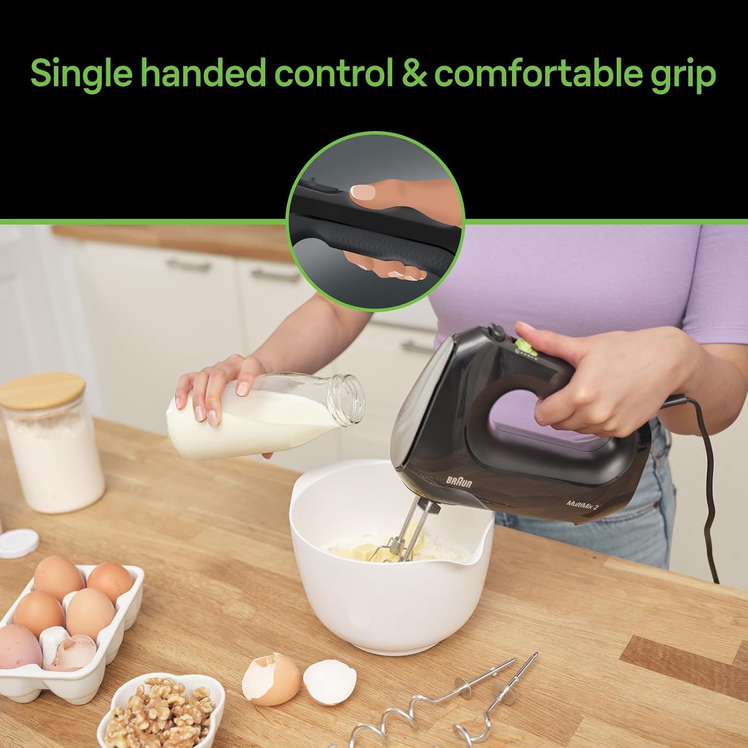 Braun Multimix 2 Hand Mixer Black – beaters, dough hooks, accessory bag