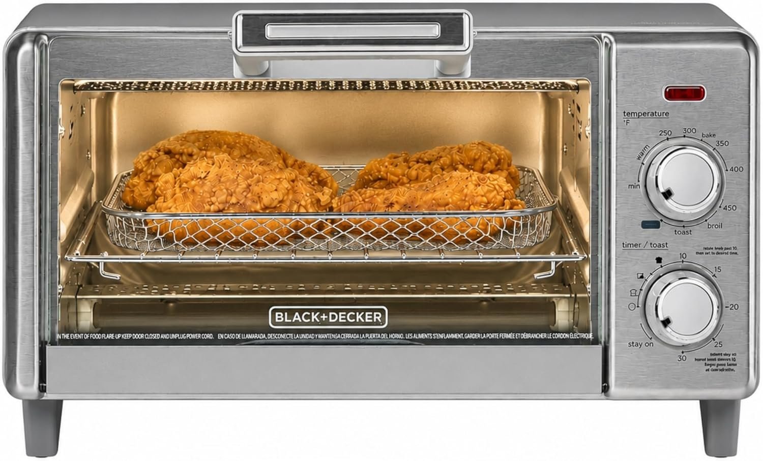 BLACK+DECKER Crisp ‘N Bake Air Fry Countertop Convection Toaster Oven, Medium Capacity, 4-Slice, 5-in-1, Fits 9” Pizza, 30-Min Timer, Bake, Broil, Air Fry, Toast, Keep Warm, Stainless Steel