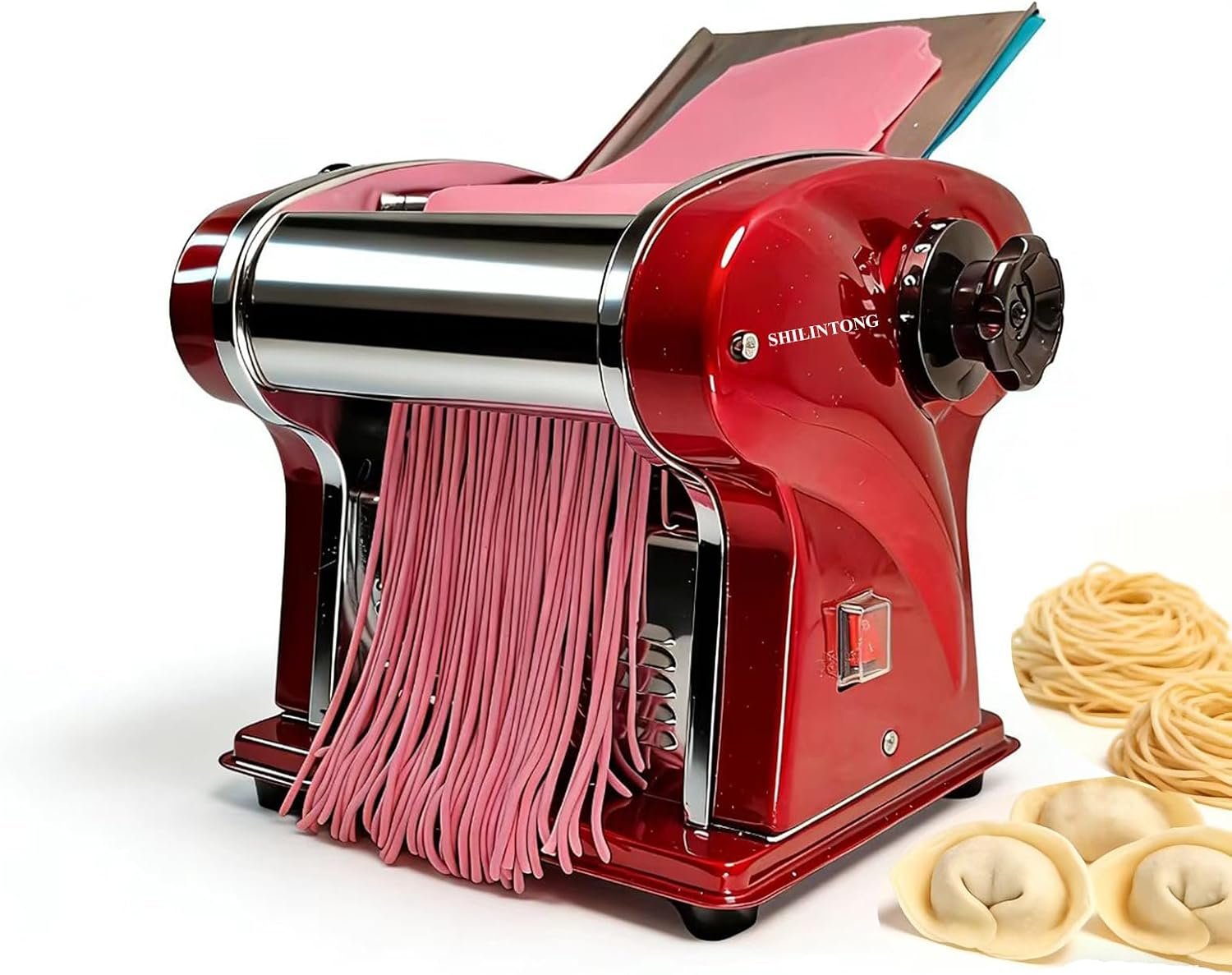 Electric Pasta Noodle Maker Machine, Built-in 2.5 mm Blade, Dough Width 14 cm, 0.3-4 mm Adjustable Thickness, Output 5Kg/H for Home & Commercial Use