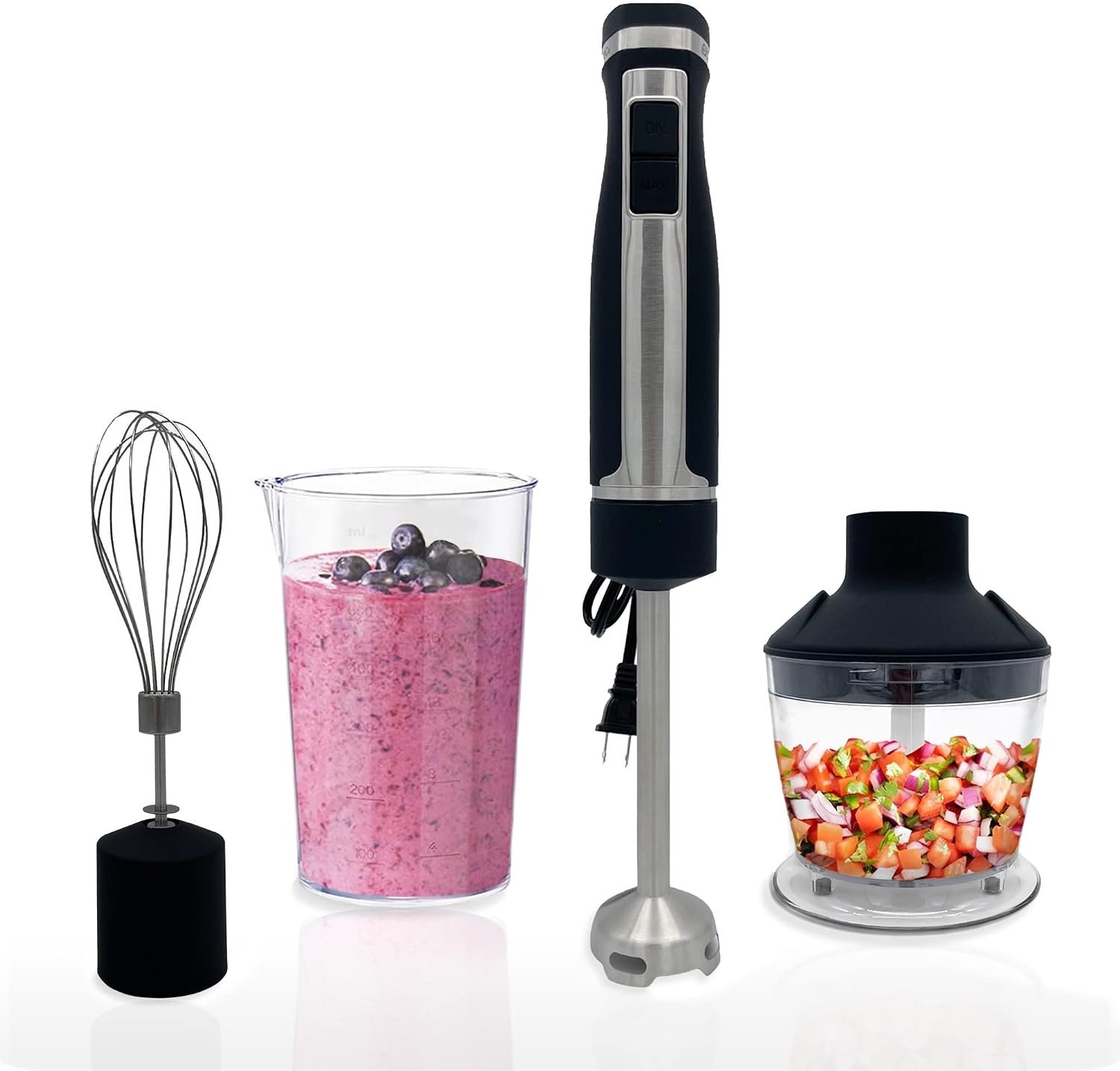 Blendtec Immersion Blender – Handheld Stick Blender, Whisk, and Food Processor – Includes 3 Attachments, 20 oz BPA-Free Jar, and Storage Tray – Stainless Steel
