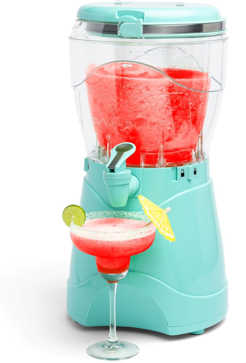 Nostalgia Frozen Drink Maker and Margarita Machine for Home – 128-Ounce Slushy Maker with Stainless Steel Flow Spout – Easy to Clean and Double Insulated – Aqua