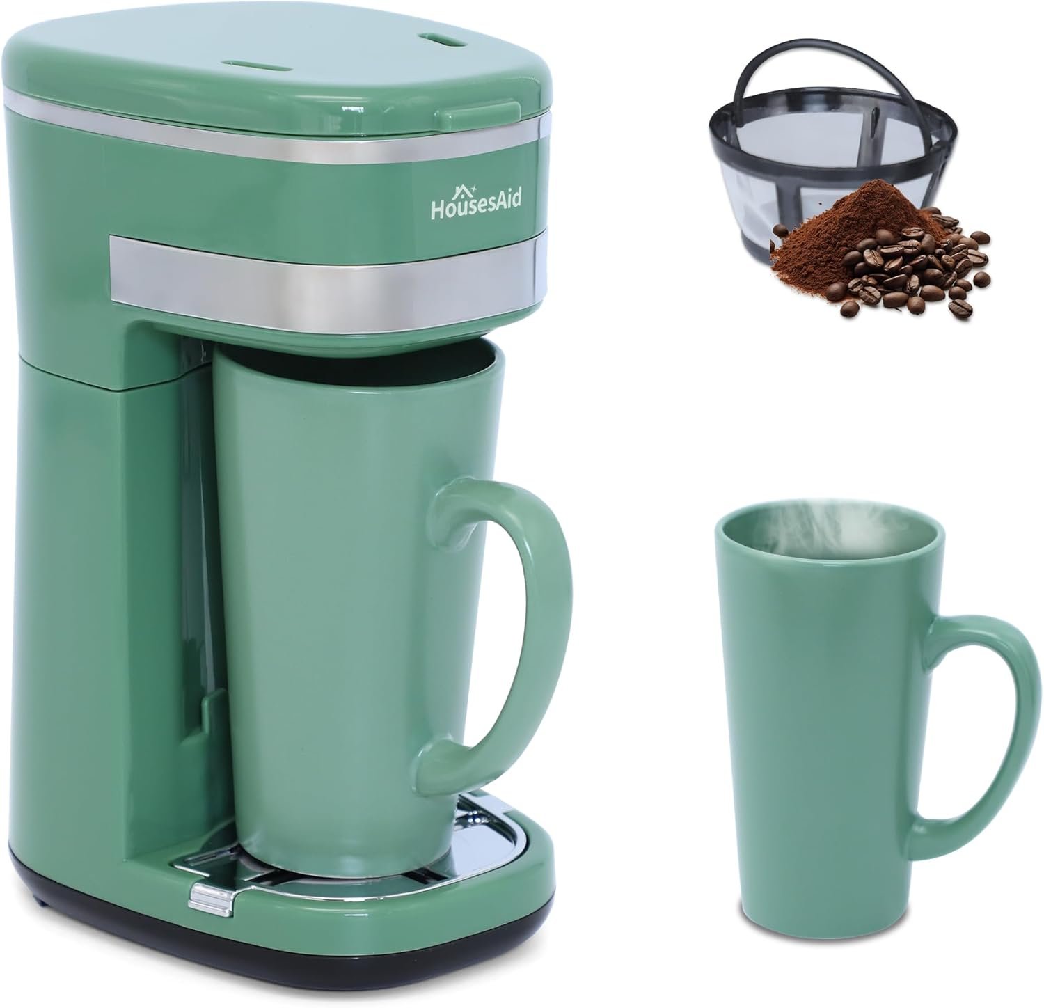 Coffee Machine, Single Serve Coffee Maker, One Cup Coffee Maker with Reusable Filter & One-touch Control Button, Portable Brewer for Camping, Travel & Home, Easy To Clean& Store,15oz/450ml