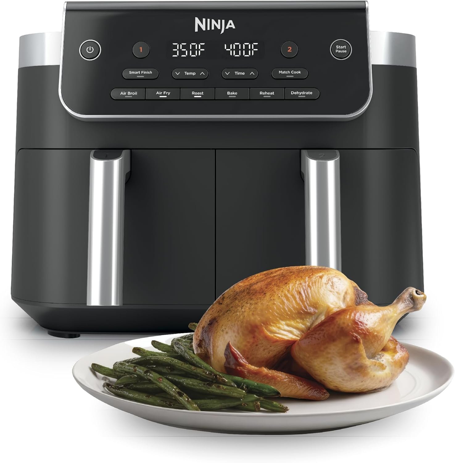 Ninja DualZone 2-Basket Air Fryer, 8-Qt, Smart Finish & Match Cook, 6 Cooking Functions, Cook 2 Foods 2 Ways and Finish at the Same Time, Grey, DZ801 (2026 Release)