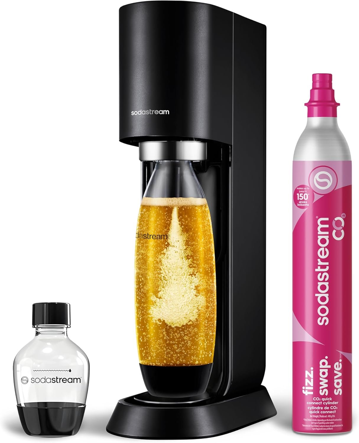 SodaStream MIX™, Sparkling Drink maker & Soda Maker Kit, Carbonates Any Drink, With Dishwasher Safe Carbonating Bottles and 1 CO2 Cylinder/Carbonator, Makes Up To 60L* Drinks, Black