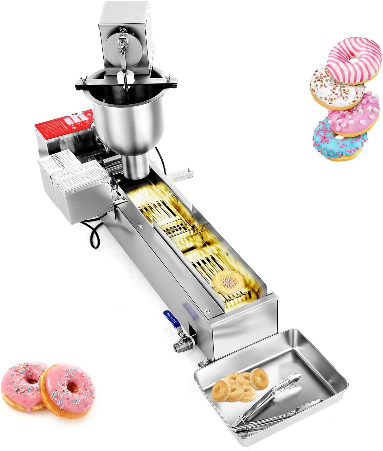 VEVOR Commercial Automatic Donuts Machine, Single Row Donuts Making Equipment, Stainless Steel Frying Auto Fryer, with 3 Size Molds, Auto Counting