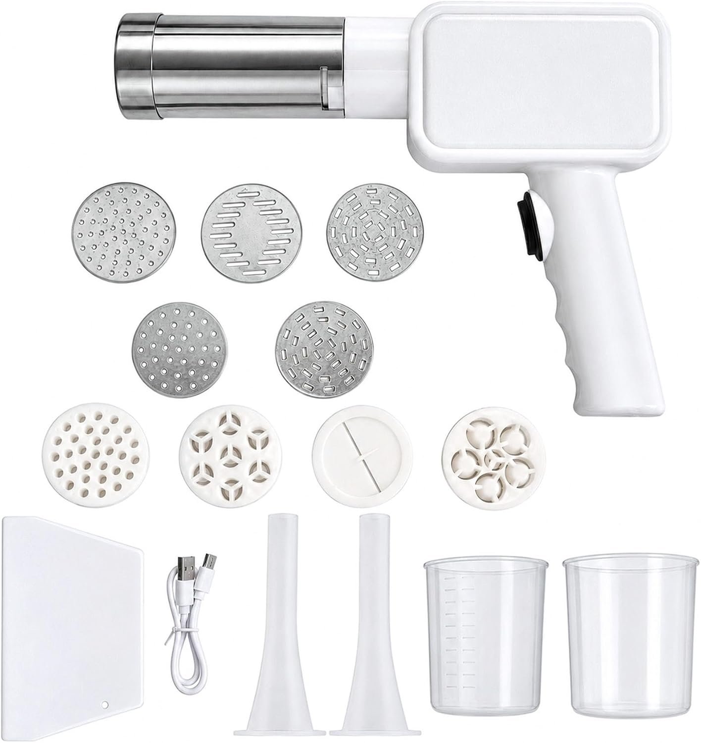 Pasta Maker, USB C Rechargeable Electric Handheld Pasta Machine with 9 Molds, Cordless Portable Pasta Maker Machine, Potato Ricer Stainless Steel Udon, Spaghetti and Homemade Noodles