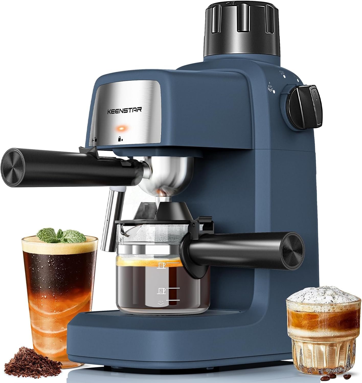 KEENSTAR 3.5Bar Espresso Machine with Milk Frother, 800W Compact Espresso and Cappuccino Maker, Preheating Function, 4-Cup Espresso Maker for Latte or Cappuccino, Gift for Coffee Lovers Upgrade