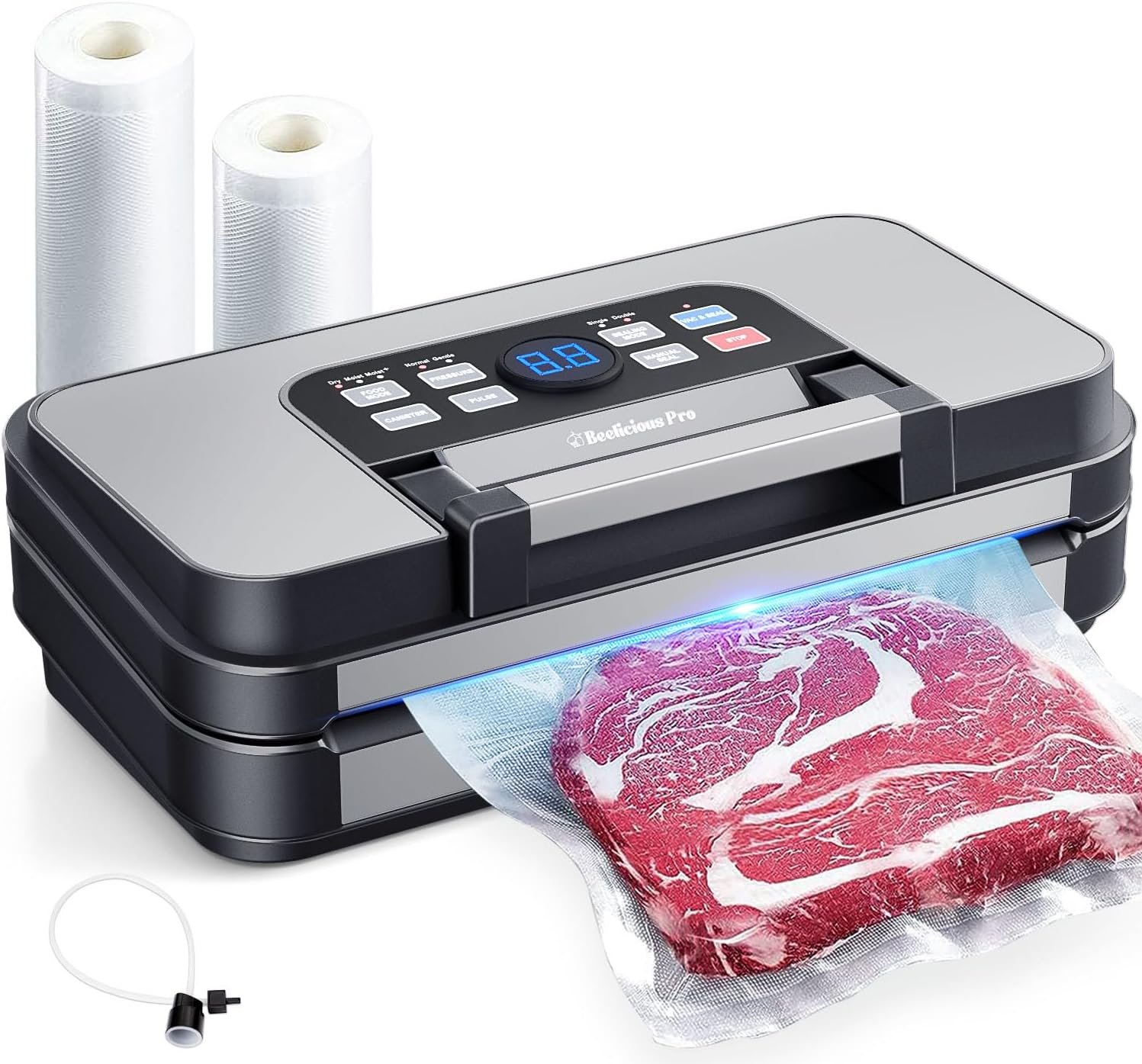 95Kpa Precision Pro Vacuum Sealer, with Double Heat Seal & Dual-Pump for Dry/Moist Food, 2X Strength, Food Vacuum Sealer Machine with Easy-Lock Handle, Built-in Cutter & Bag Storage, Dark Gray
