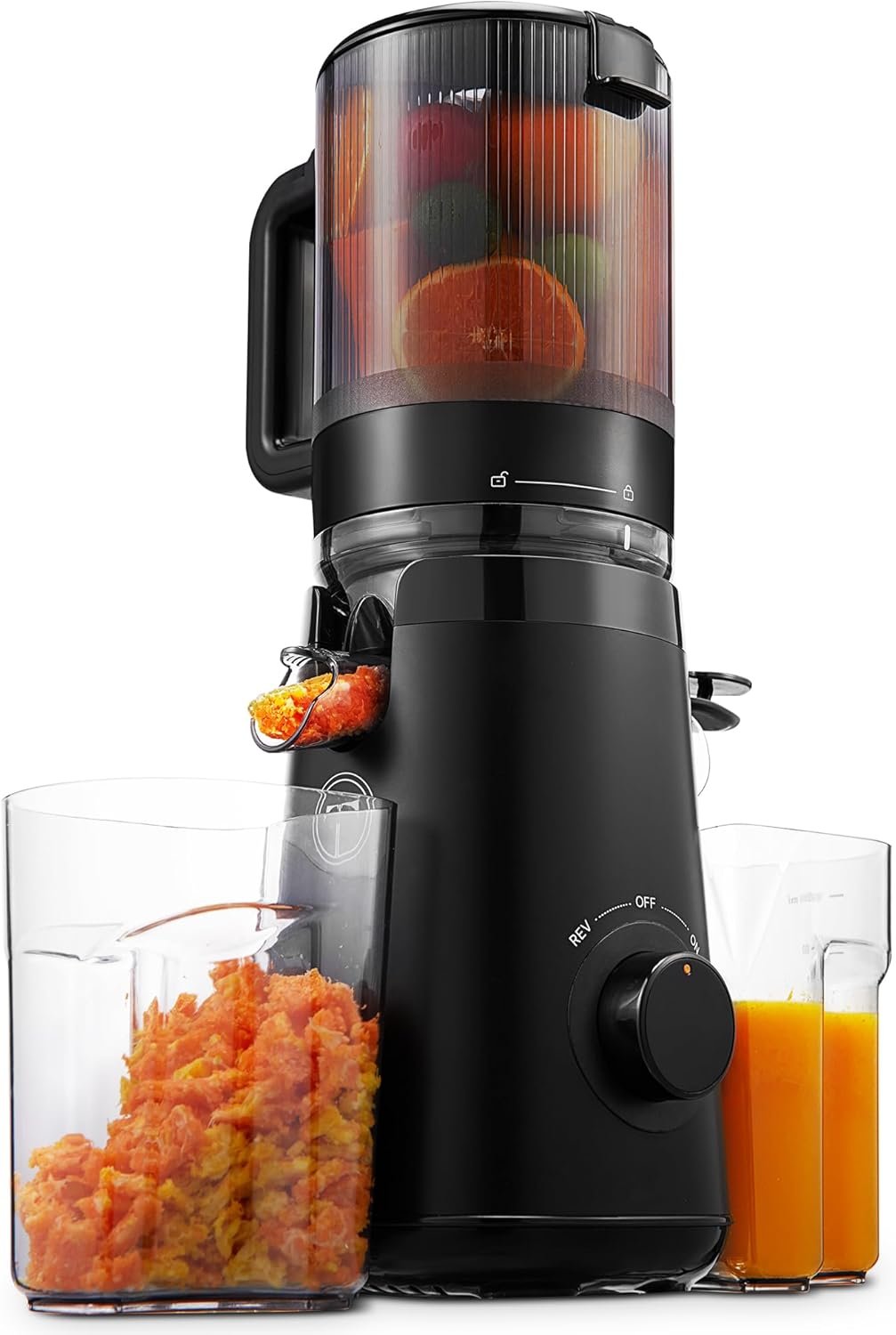 TUUMIIST Juicer Machines, Cold Press Juicer with 5.3″ Extra Large Feed Chute Fit Whole Fruits & Vegetables Easy to Clean, High Juice Yield, BPA Free (Black)