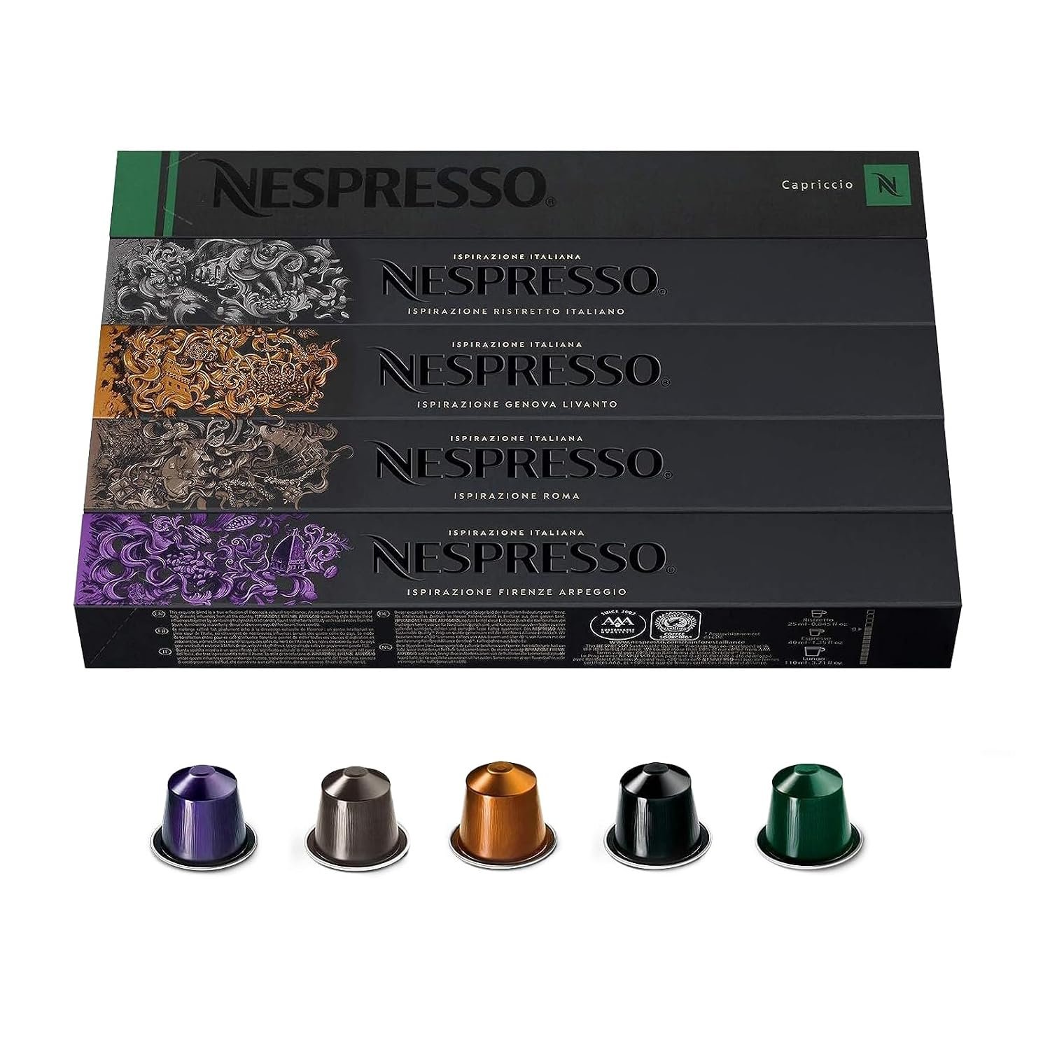 Nespresso Capsules Original Line, Ispirazione Favorites Variety Pack, Medium & Dark Roast Espresso Coffee, 50 Count Coffee Pods