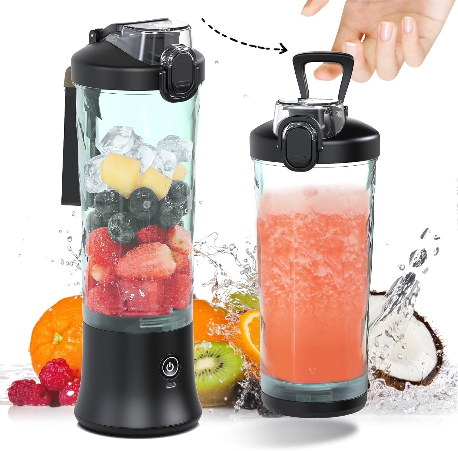 Portable Blender, Shakes and Smoothies Cordless Personal Size Blender 20oz with 6 Blade and a Travel Lid (Elegant Black)