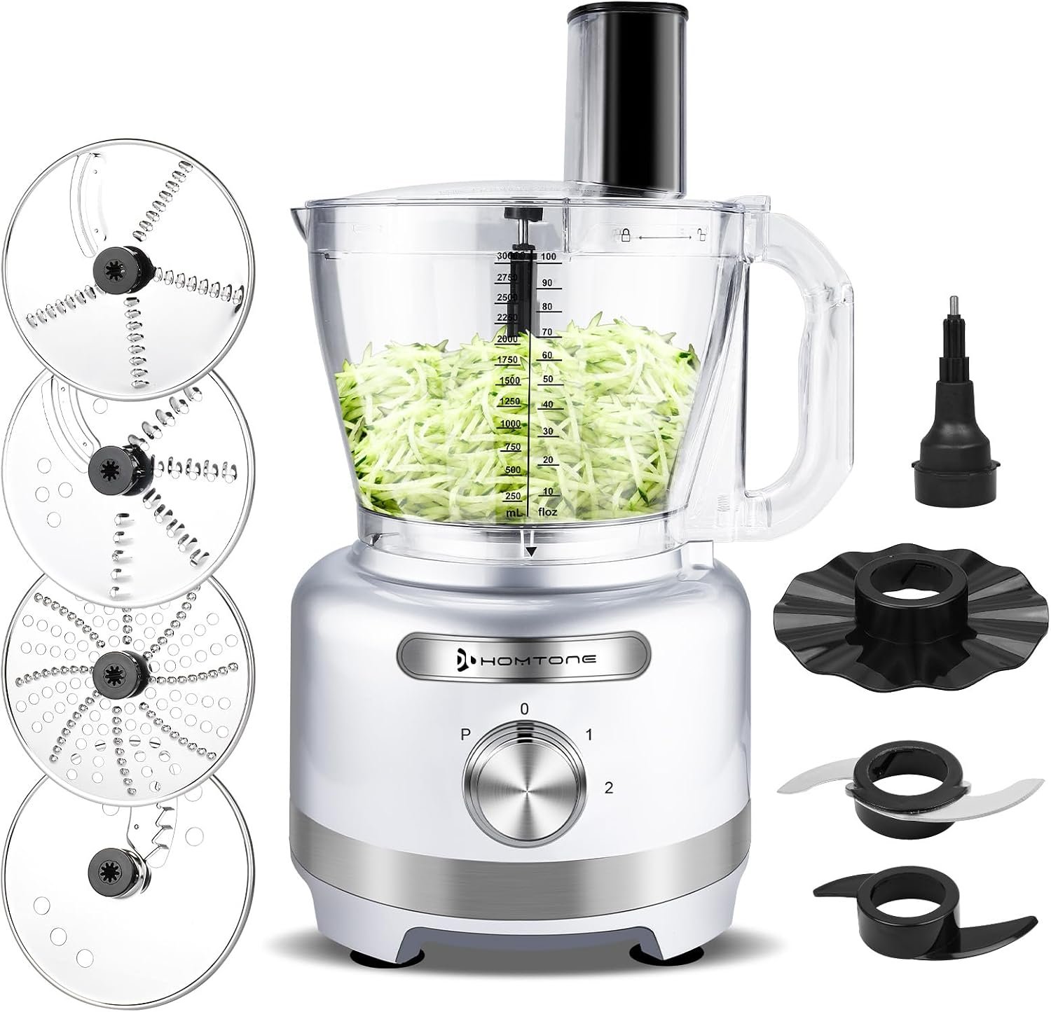 Homtone 16 Cup Food Processor Large, 9-in-1 Vegetable Chopper with 7 Blades for Shredding, Slicing, French Fry Cutting, Meat Grinding, Dough Kneading, 3 Speeds, Dishwasher Safe (Silver, 16 cup)
