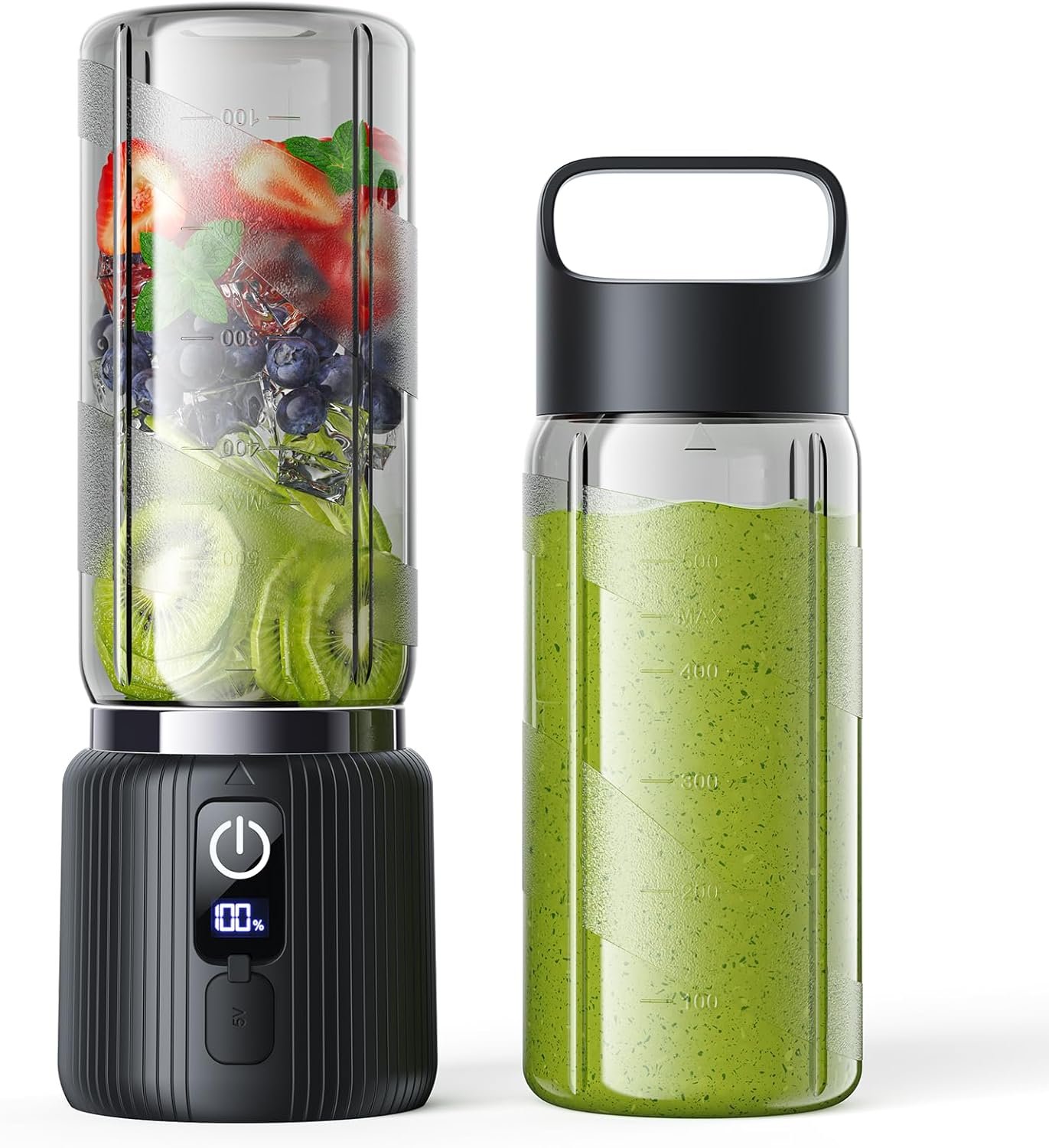 COKUNST Portable Blender, Small Smoothie & Shake Maker with 8 Blades, USB C Rechargeable Personal Blender with LED Display, Compact Juice Mixer with Lid for Travel, Office, Gym, Home, 17oz, Black