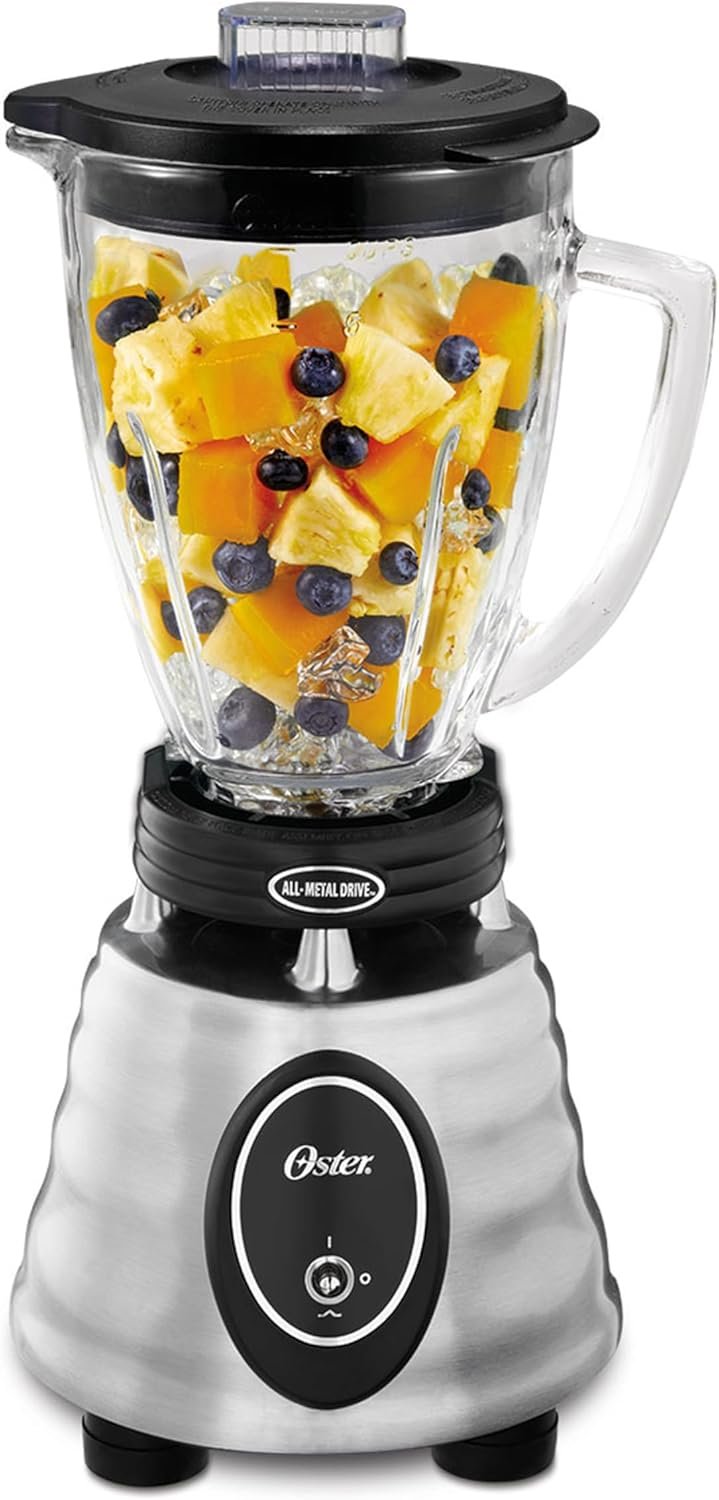 Oster Classic Series Heritage Blender with 6-Cup Glass Jar, 1000 Peak Watts, 600 Rated Watts, Stainless Steel Countertop Blender