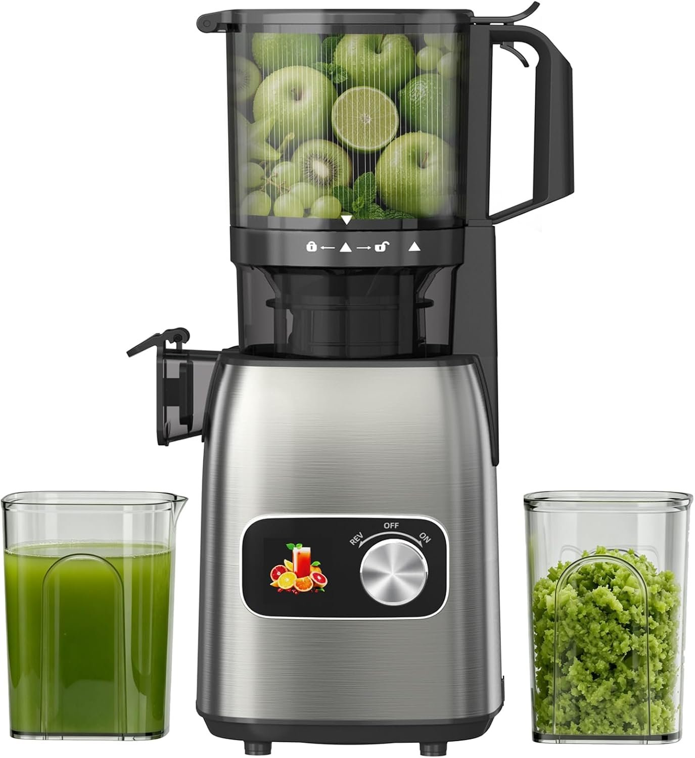 Juicer Machines, 5.3″ Wide Feed Chute Cold Press Juicer for Whole Fruits & Vegetables, High Juice Yield with 2 Cups, Easy to Clean, Masticating Juicers Machine for Home Kitchen