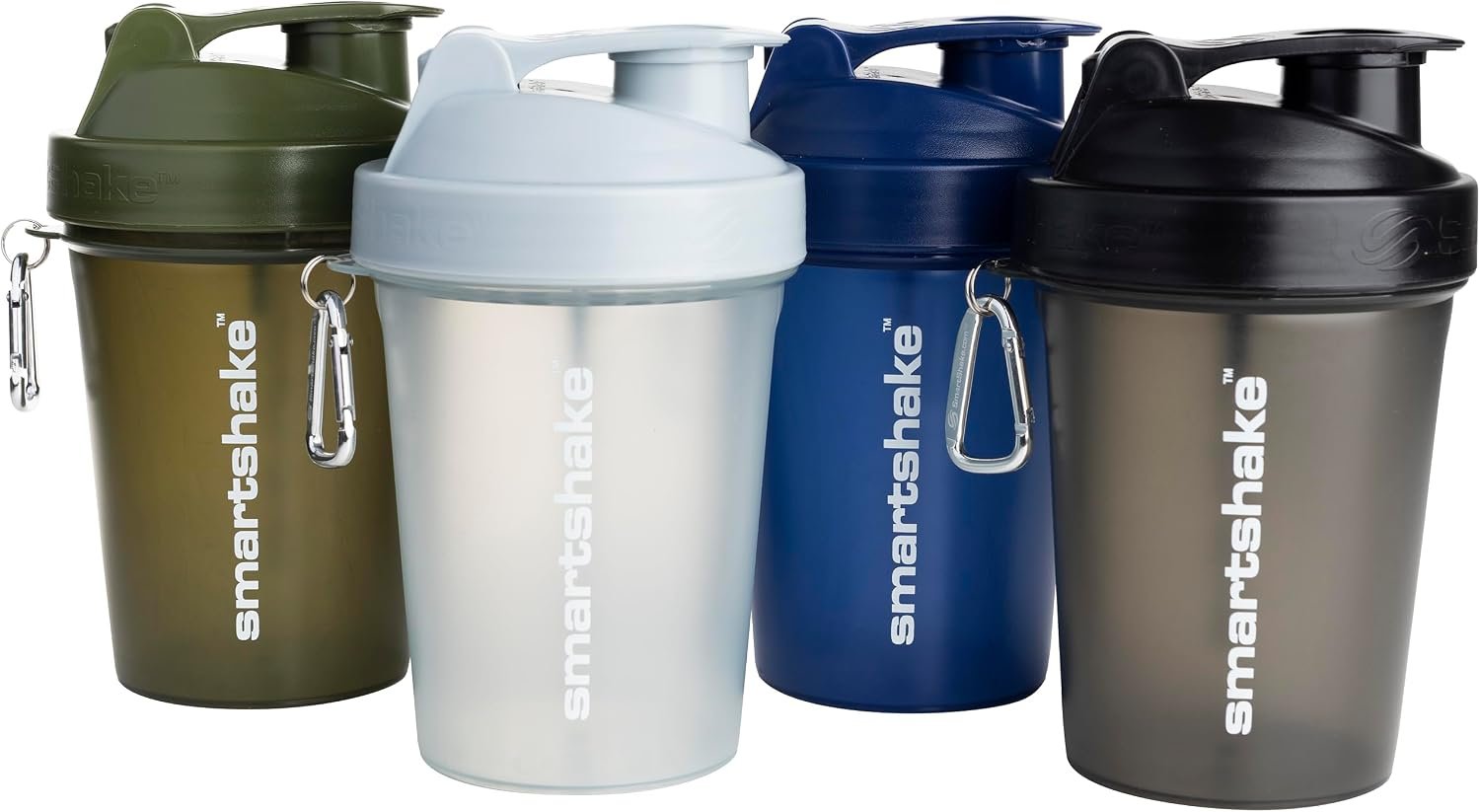 Smartshake Lite 4-Pack Protein Shaker Bottle 400 ml | 13.5 oz – Leakproof Screw-on Lid – BPA Free – Unisex – Mist Grey, Army Green, Black, Navy Blue | 4-Pack