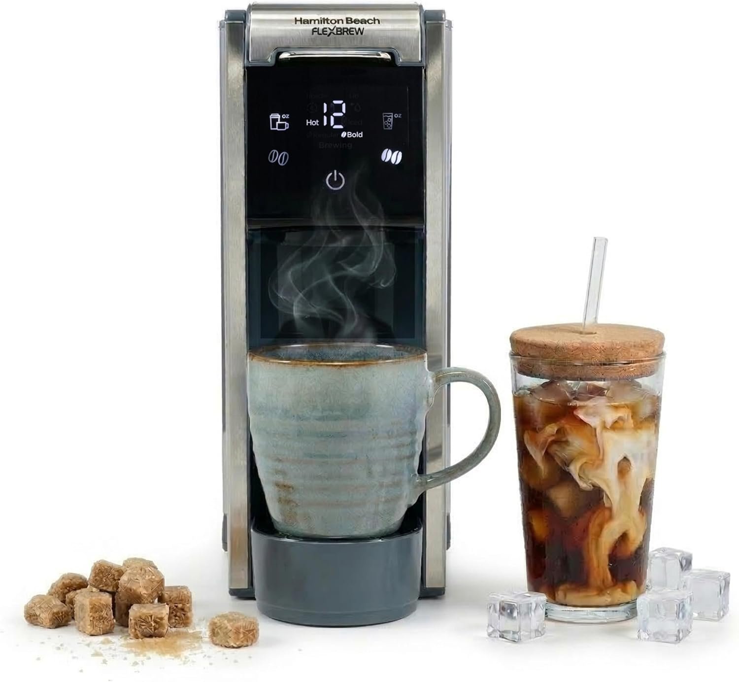 Hamilton Beach FlexBrew Advanced 4-in-1 Single Serve Hot & Iced Coffee Maker with Removable 45 oz. Water Reservoir, Use Pod Packs and Grounds, Fast Brewing, Kitchen Makeover Blue