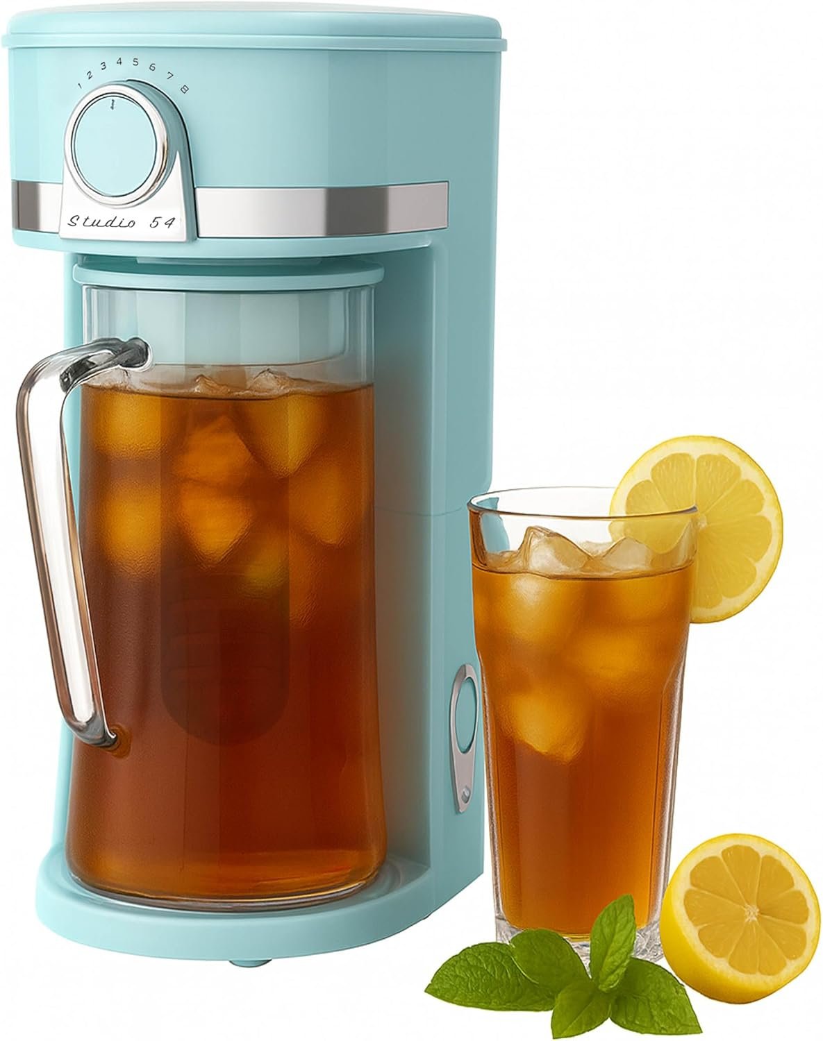 Retro Iced Tea Maker with Infuser, 3QT Glass Pitcher Electric Tea and Coffee Brewer, Adjustable Strength Cold Brew Maker for Iced Coffee, Iced Lattes, Sweet Tea & Fruit Infusions