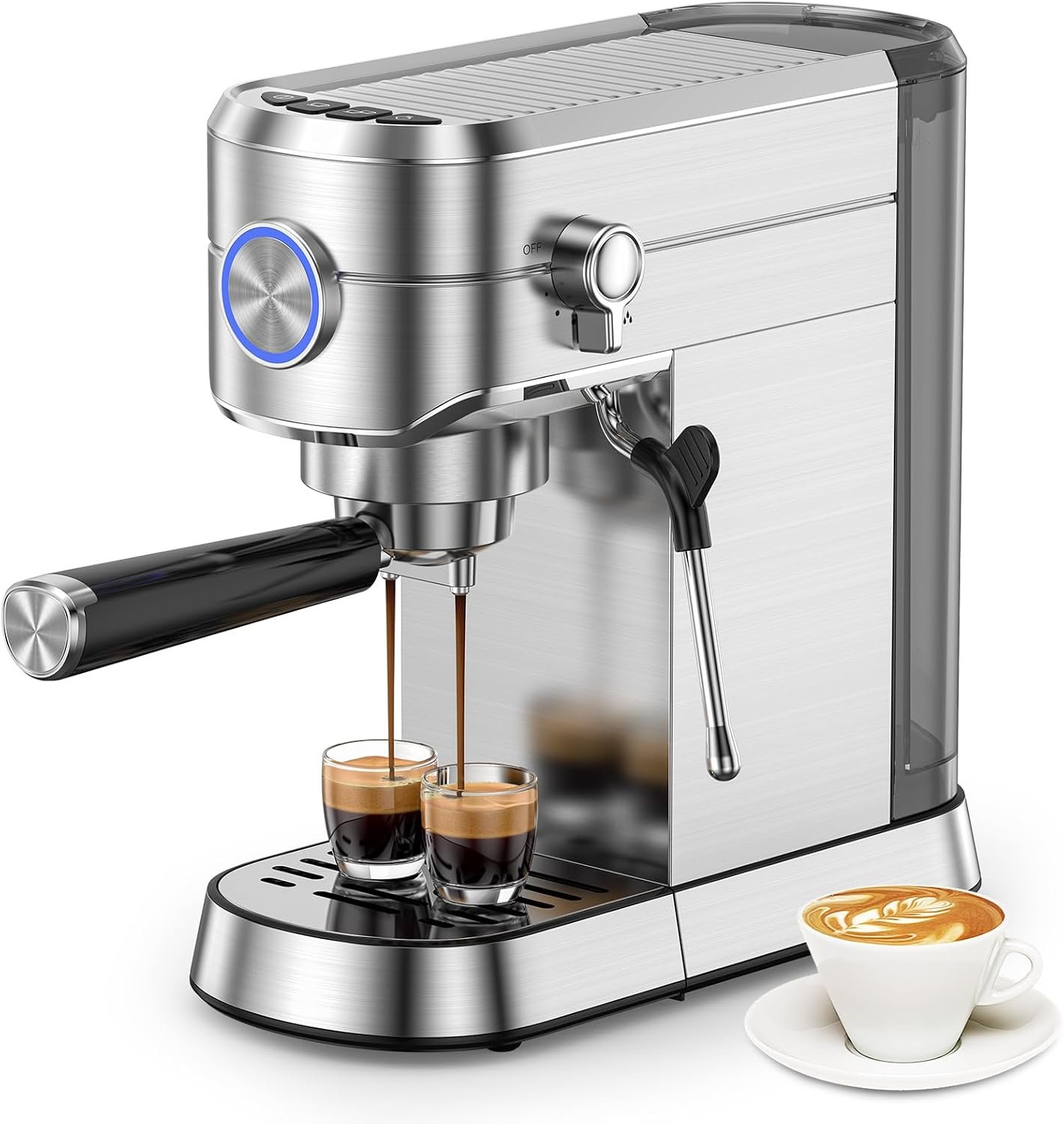 Electactic Espresso Machine 20 Bar, Compact Espresso Coffee Maker with Steam Milk Frother, Stainless Steel Coffee Machine with 34oz Removable Water Tank for Cappuccino, Latte