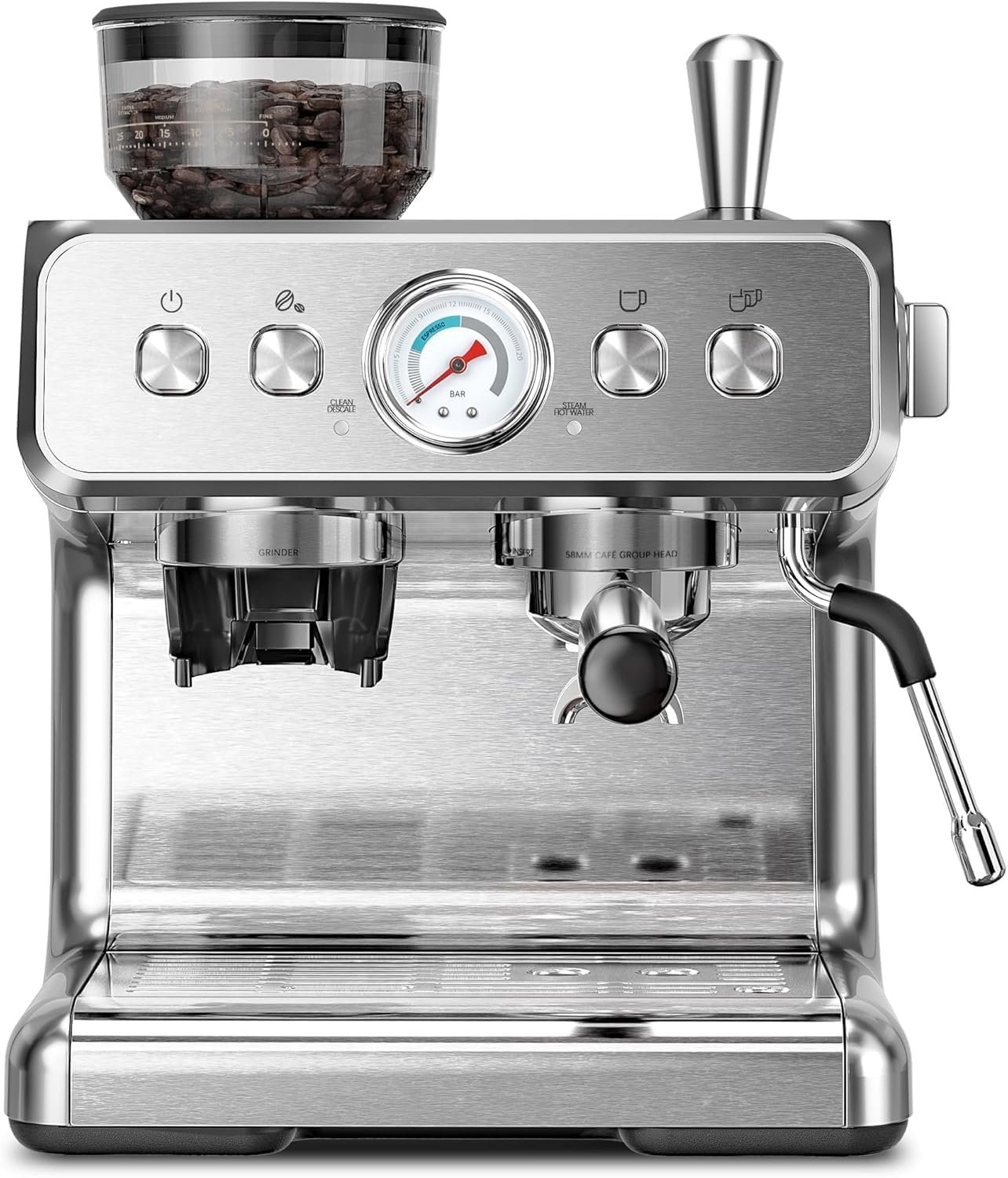 Kismile Espresso Machine with Grinder, 20 Bar Expresso Coffee Machines with Milk Frother, Expresso Machines for Home, Removable Water Tank, Perfect for Cappuccino, Latte