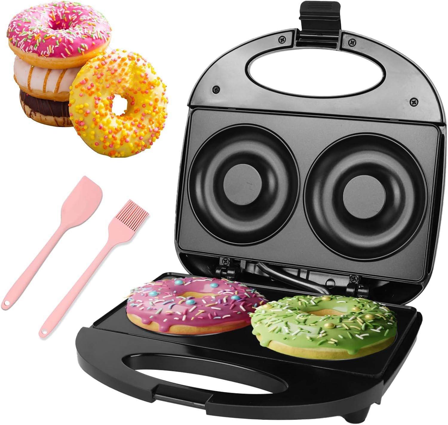 Donut Maker,Doughnut Machine,Bake 2 Donuts,Double-sided heating, Non-stick Surface, Perfect for Breakfast,for Commercial or Family Use,Easy to Clean
