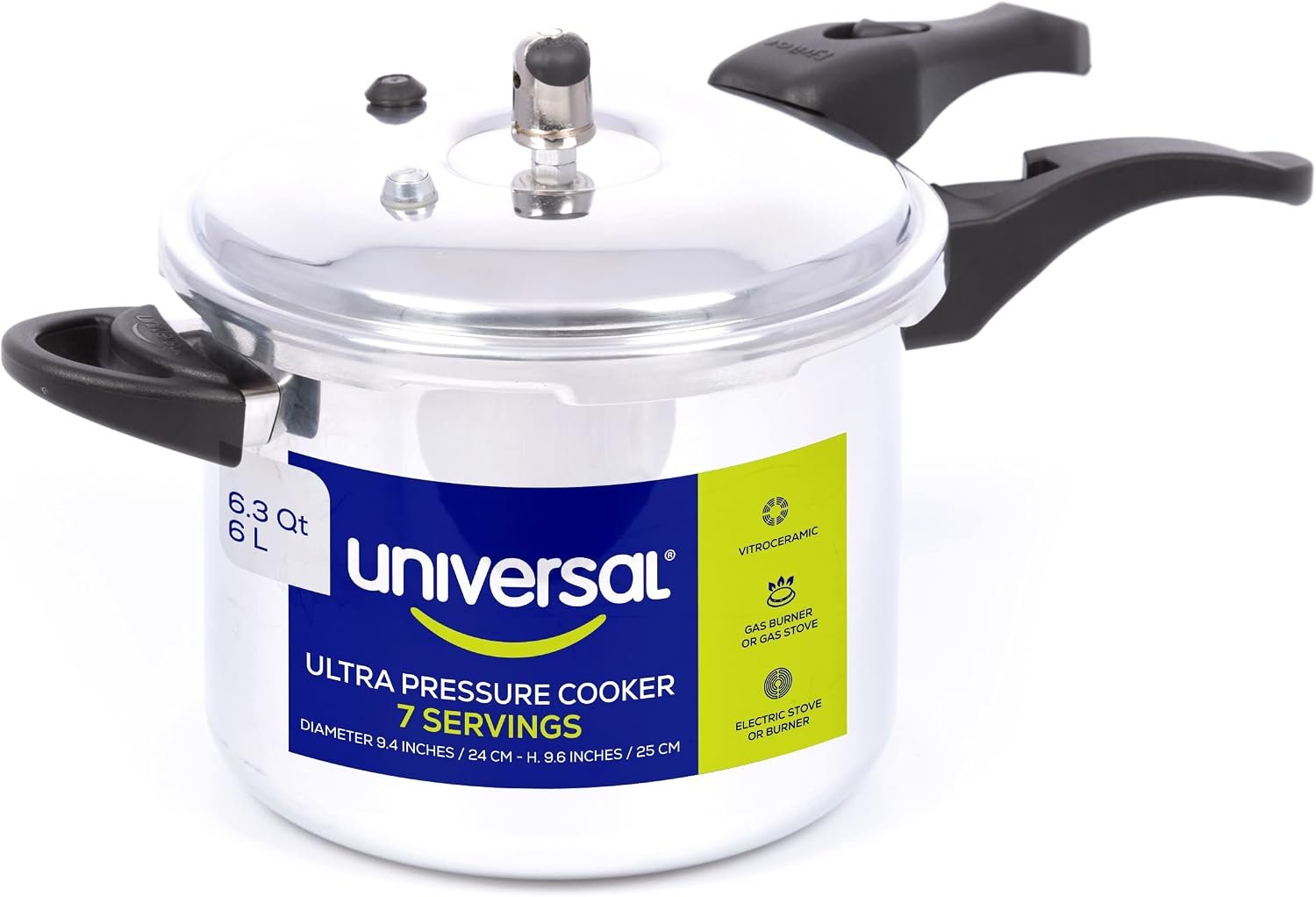 Universal Ultra 6.3 Quart Pressure Cooker, Anti-Rust Aluminum Stovetop Pressure Cooker with 5-Layer Safety System, Heat-Resistant Handles, Dishwasher Safe, Family Size