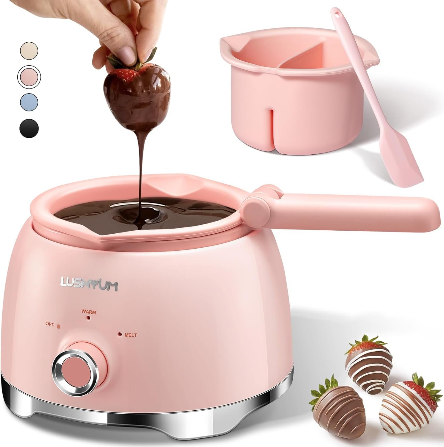LUSHYUM Electric Chocolate Melting Pot with 2 Insert Pots, 4-Cup Chocolate | Even Heating & Fast Melting, BPA-Free Silicone, Easy Clean, Less Waste, Ideal for Chocolate & Candy Melts, Parties & Fondue