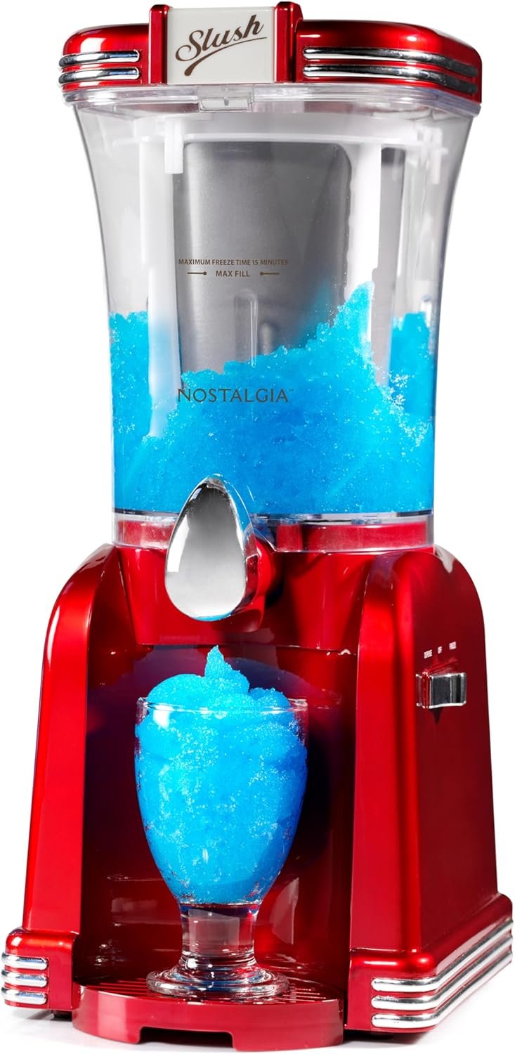 Nostalgia Frozen Drink Maker and Margarita Machine for Home – 32-Ounce Slushy Maker with Stainless Steel Flow Spout – Easy to Clean and Double Insulated – Retro Red