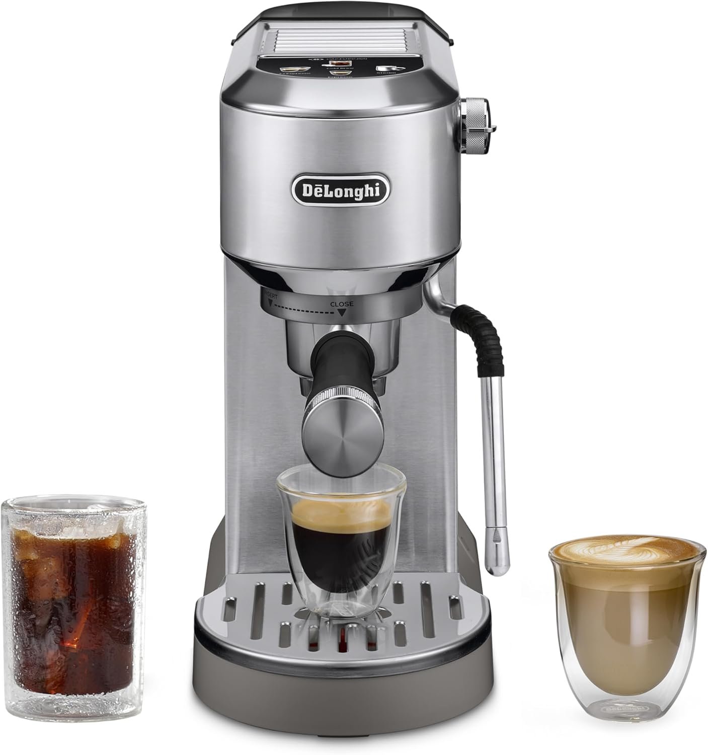 De’Longhi Dedica Duo Compact Espresso Machine – Cold Brew Coffee Maker with Milk Frother Wand- for Espresso, Hot & Iced Coffee, Cappuccinos, Lattes & Home Barista Brewing, Stainless Steel Finish