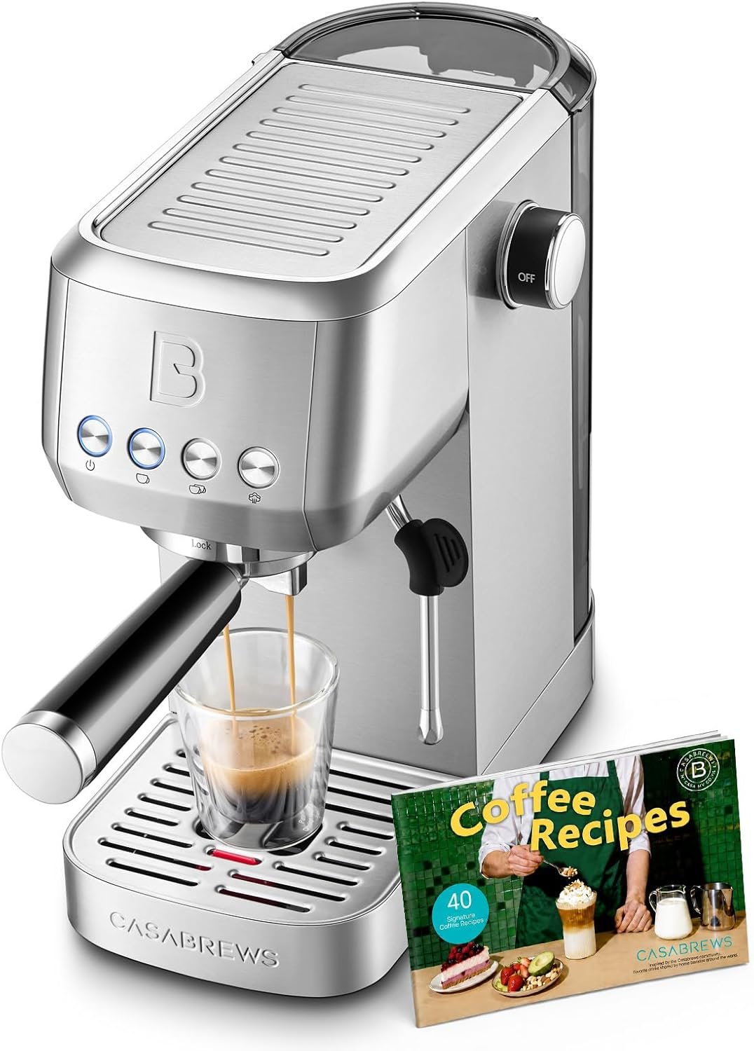 CASABREWS 3700 Essential Stainless Steel Espresso Machine with Steam Wand | 20-Bar Italian Pump, Powerful Steam Wand, 43.9oz Removable Water Tank, Compact Espresso Maker for Home, Cappuccino & Latte