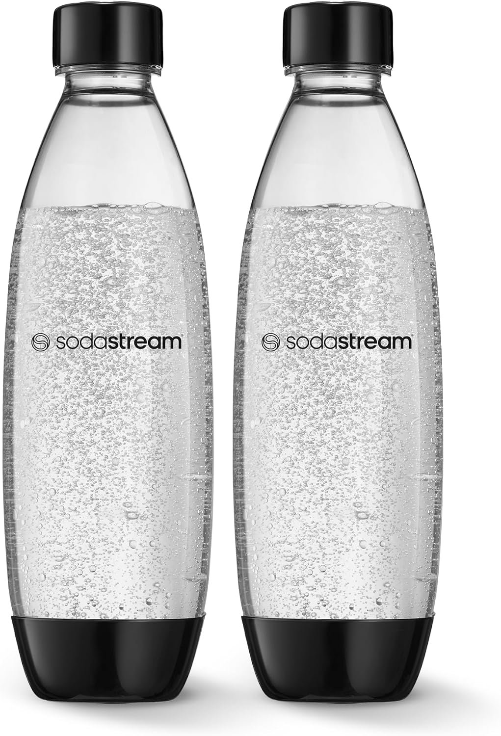 sodastream 1L Twin Pack Carbonated Water Bottle, Dishwasher Safe Slim, 2 Black Reusable Plastic Bottles for Sparkling Water, Soda Stream Compatible with TERRA, ART, ENSO, E-Terra & More
