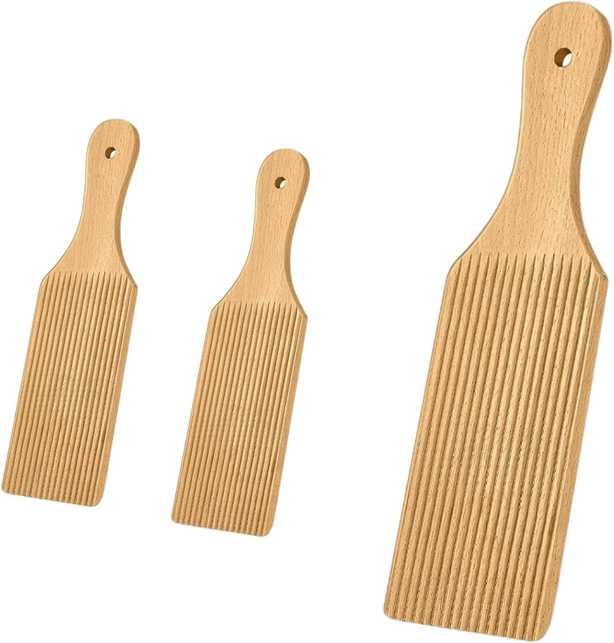 3-Pc Gnocchi Boards & Butter Paddles Set Wooden pasta board and butter paddles for rolling dough and homemade butter making. for home and restaurant kitchens, perfect as a Christmas gift.9.4×2.6 in