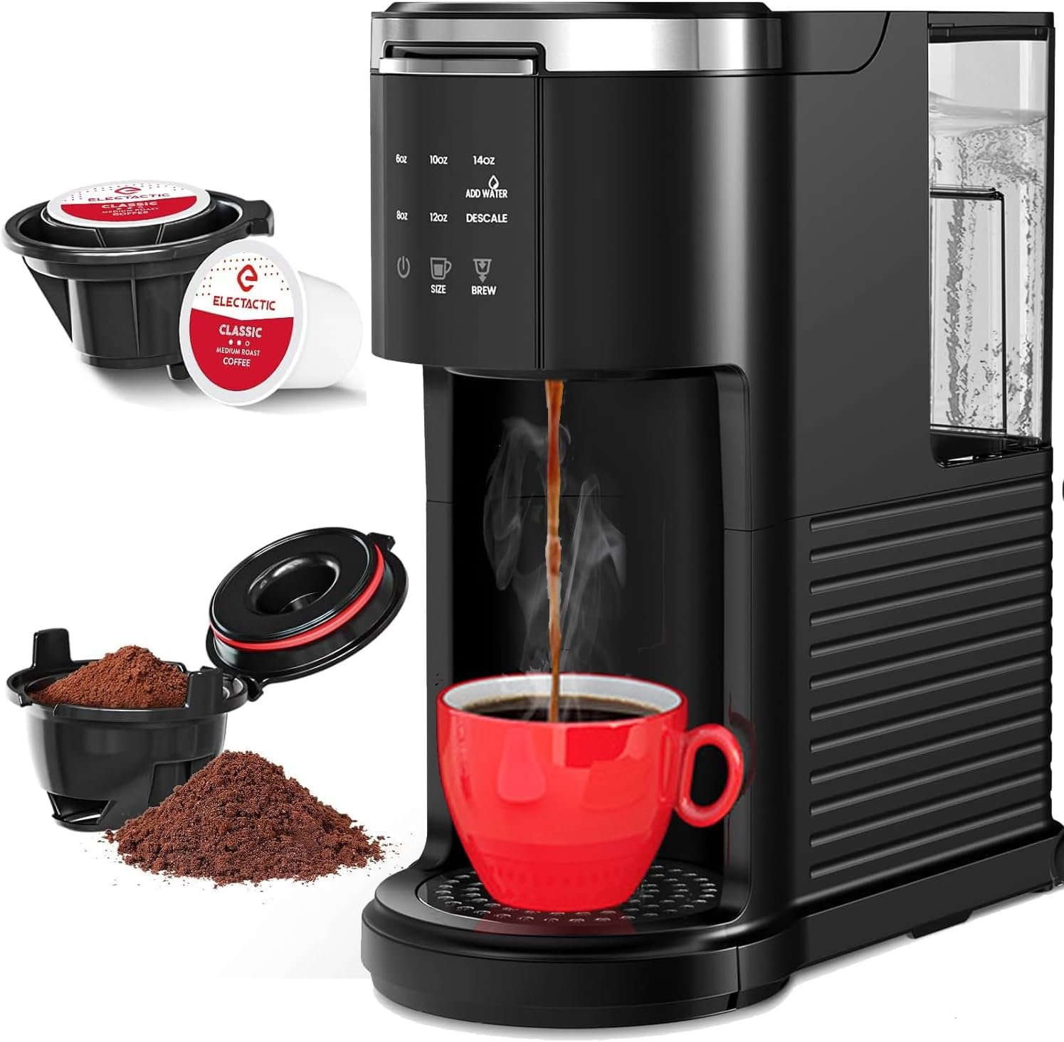 COWSAR Single Serve Coffee Maker, 2 in 1 Coffee Capsule & Ground Coffee Brewer, 40 Oz Removable Water Tank, 5 Brew Sizes 6-14 Oz, Self-cleaning Fast Heating Coffee Machine for Home Office