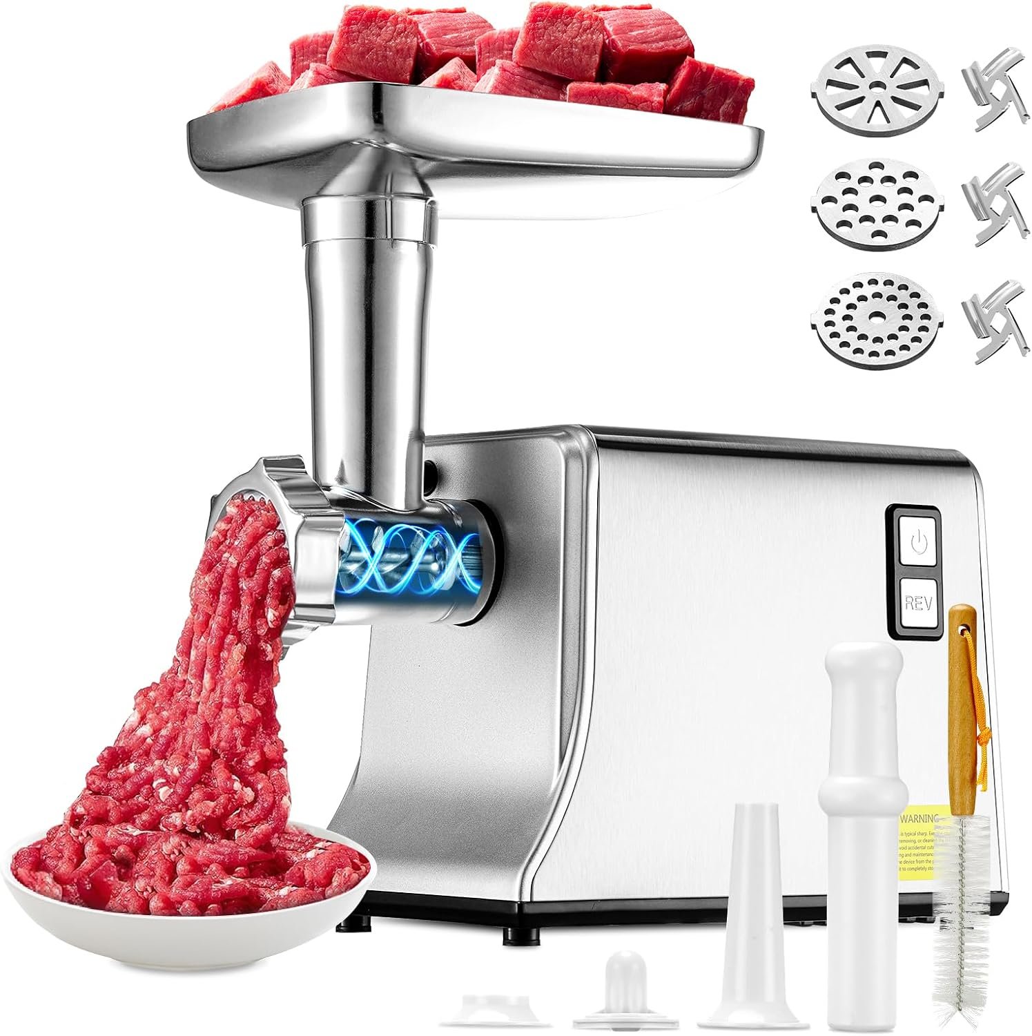 5.0 Upgrade Electric Meat Grinder【 3500W Super Motor】【SUS304 Blade & Plate】3-Second Fast Meat Grinding, Perfect For Meat Grinders For Home Use (SILVER)